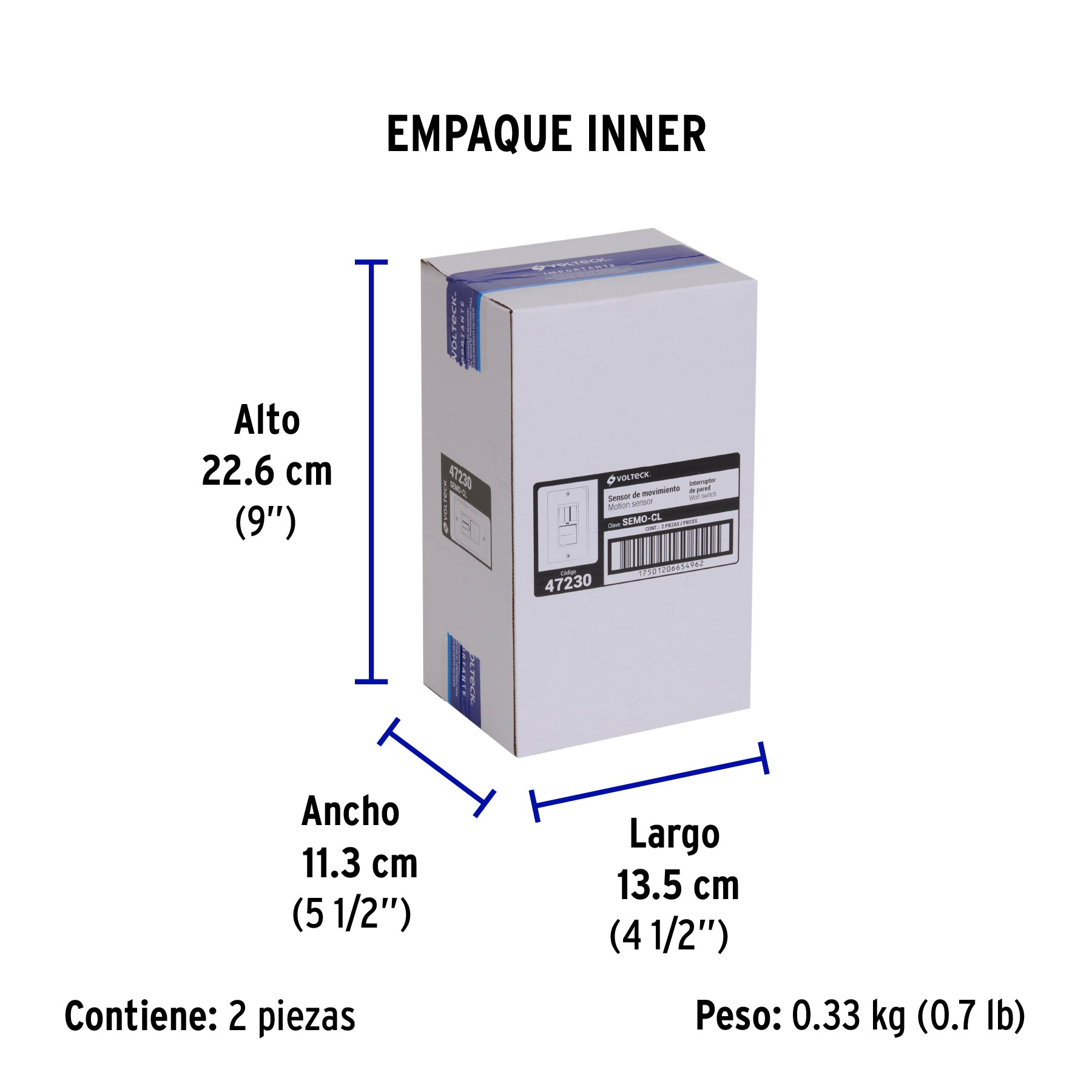 Sensor de movimiento con interruptor de pared, VOLTECK - Empaque