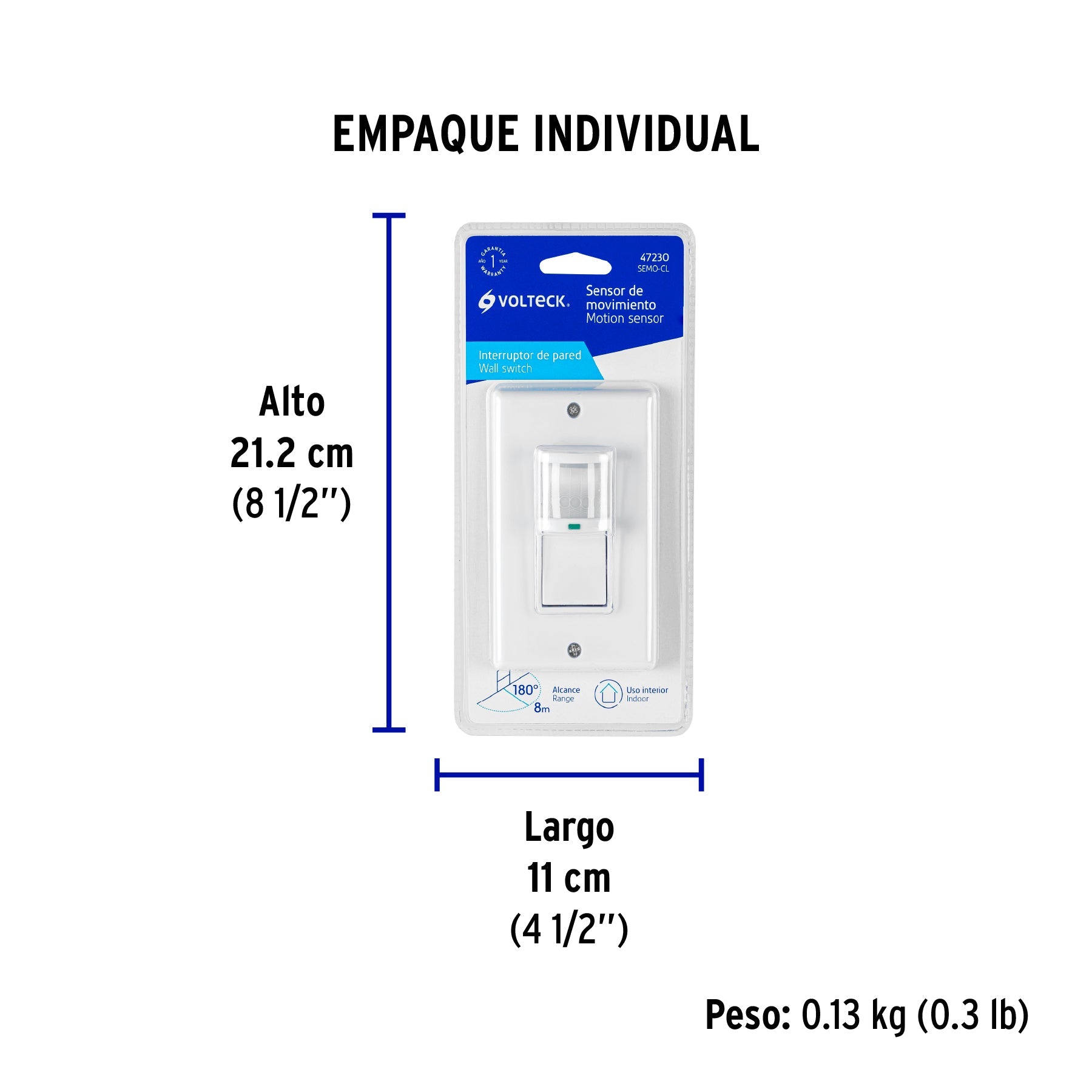 Sensor de movimiento con interruptor de pared, VOLTECK - Empaque