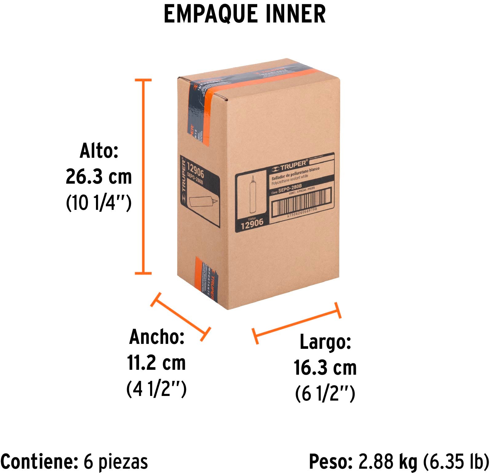 Sellador de poliuretano de 280 ml, blanco, TRUPER - Empaque