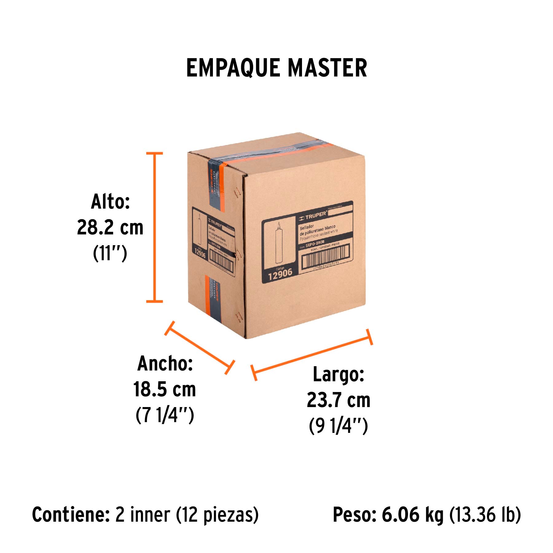 Sellador de poliuretano de 280 ml, blanco, TRUPER - Empaque