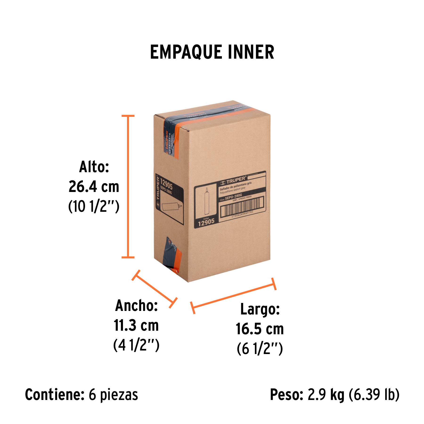 Sellador de poliuretano de 280 ml, gris, TRUPER - Empaque