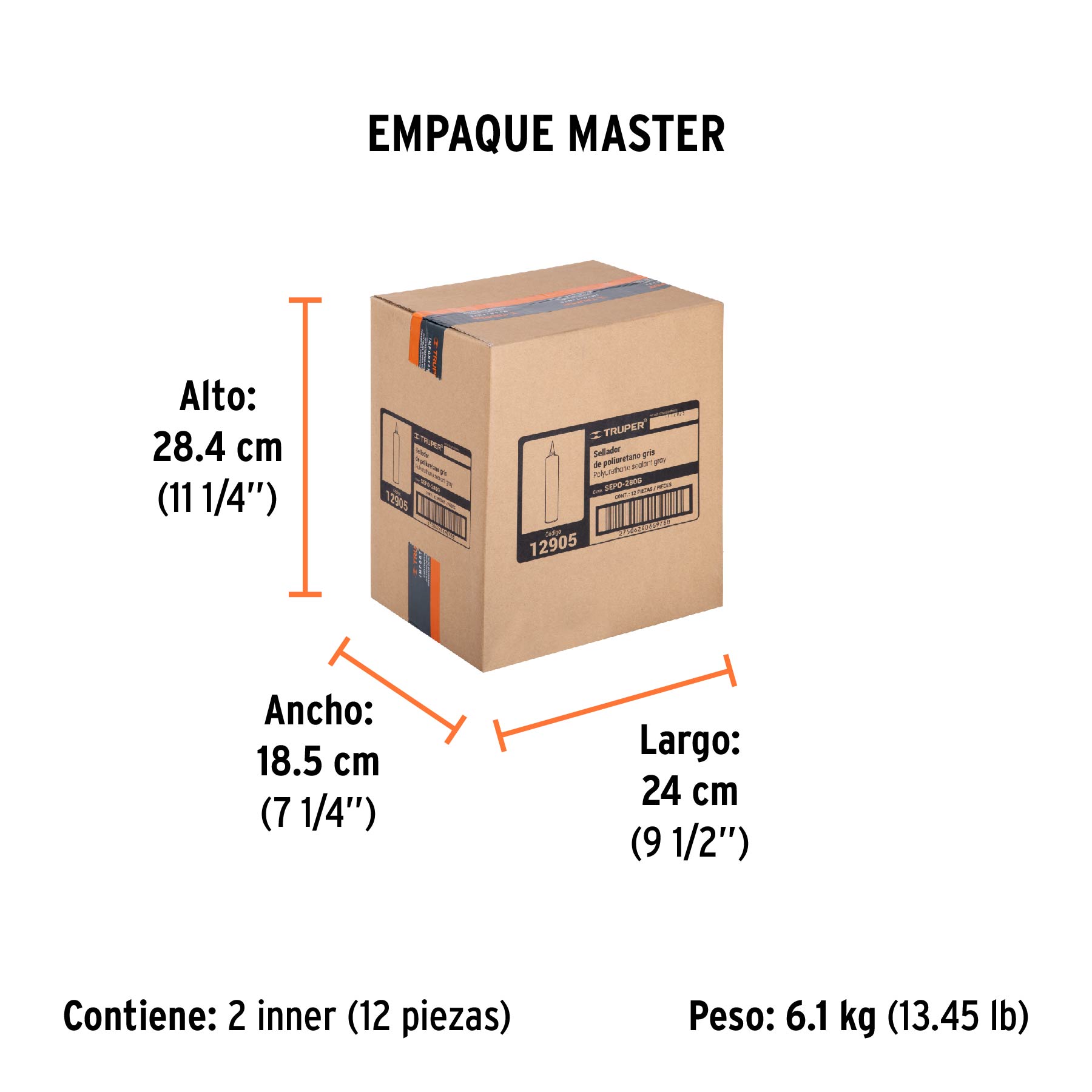 Sellador de poliuretano de 280 ml, gris, TRUPER - Empaque