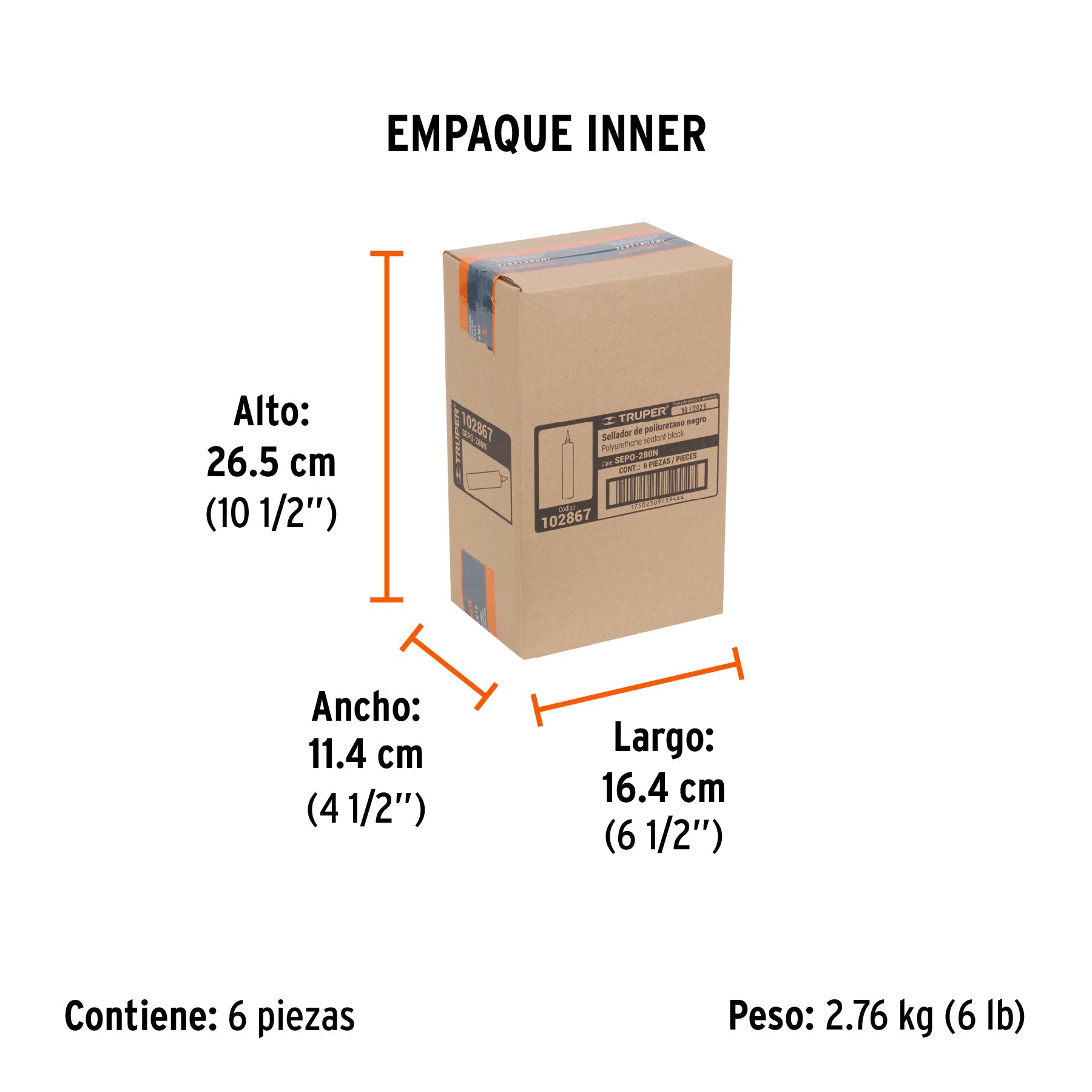Sellador de poliuretano de 280 ml, negro, TRUPER - Empaque