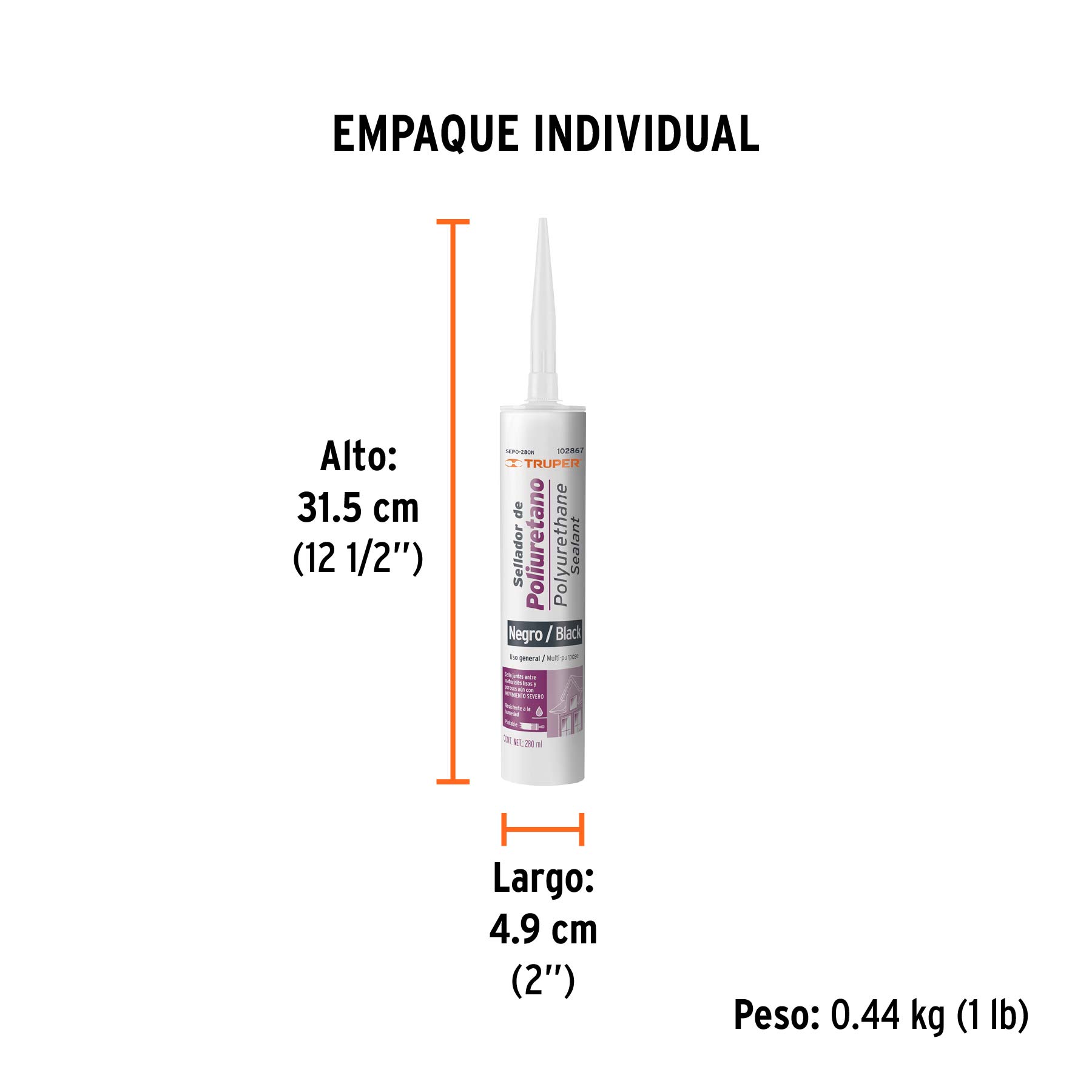 Sellador de poliuretano de 280 ml, negro, TRUPER - Empaque