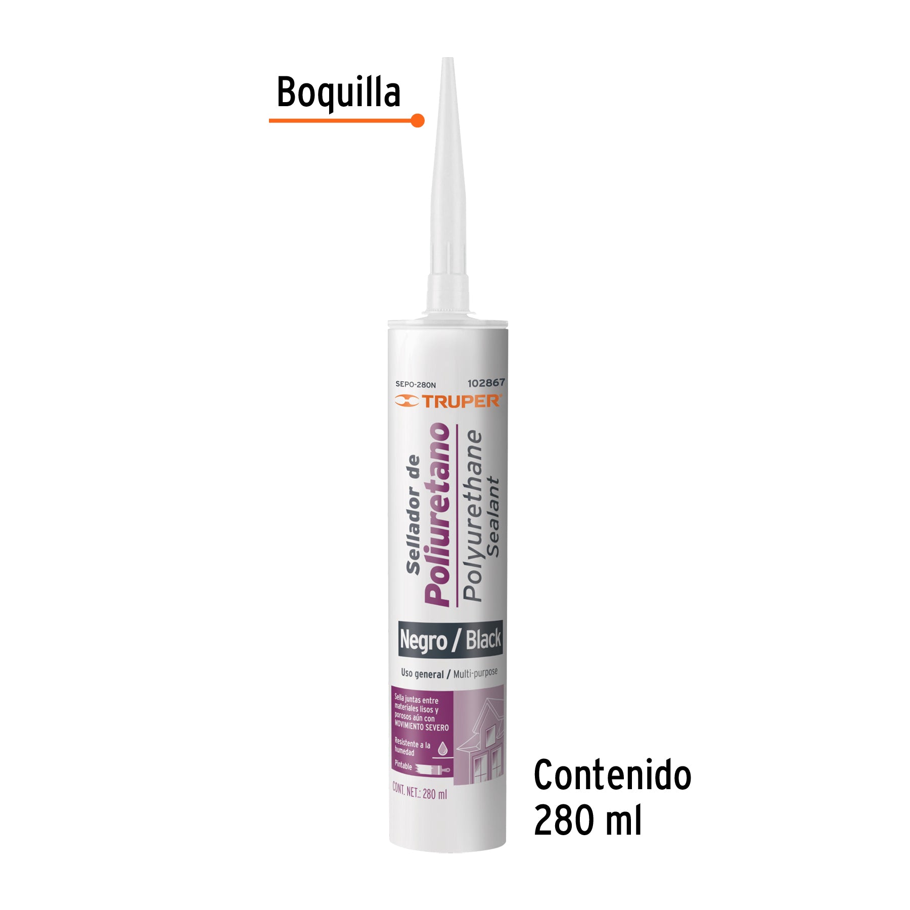 Sellador de poliuretano de 280 ml, negro, TRUPER