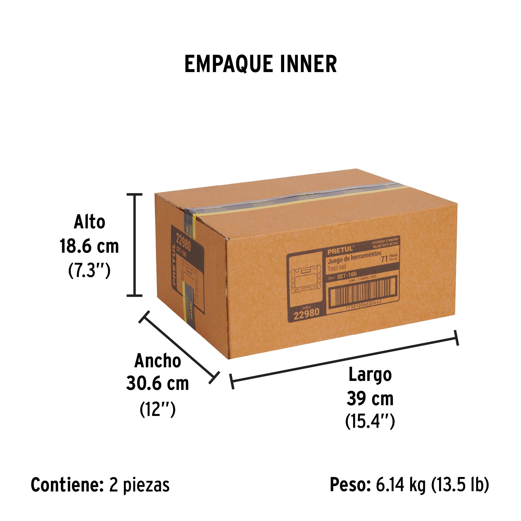 Juego de 71 herramientas 1/4" y 3/8" para mecánico, PRETUL - Empaque