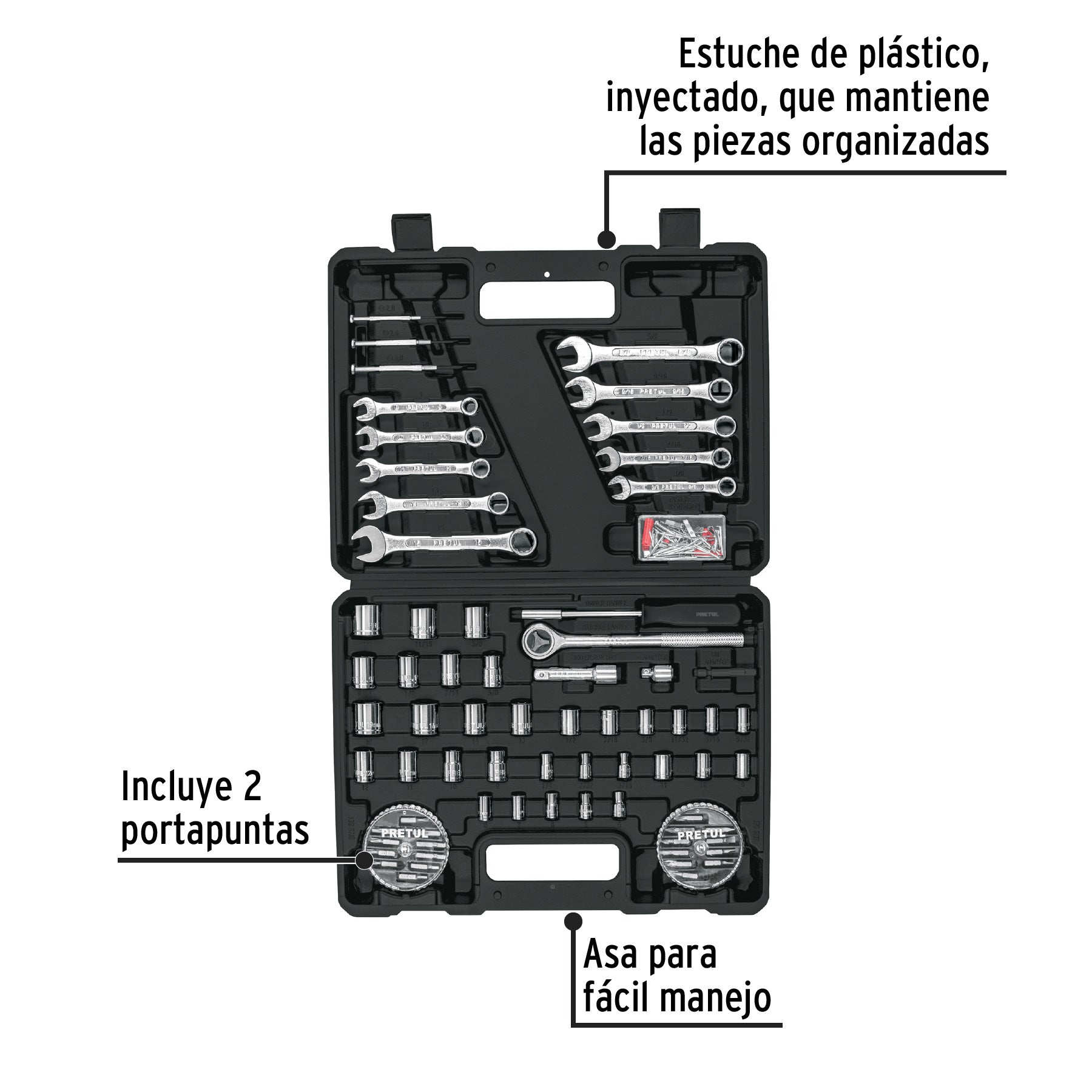 Juego de 71 herramientas 1/4" y 3/8" para mecánico, PRETUL