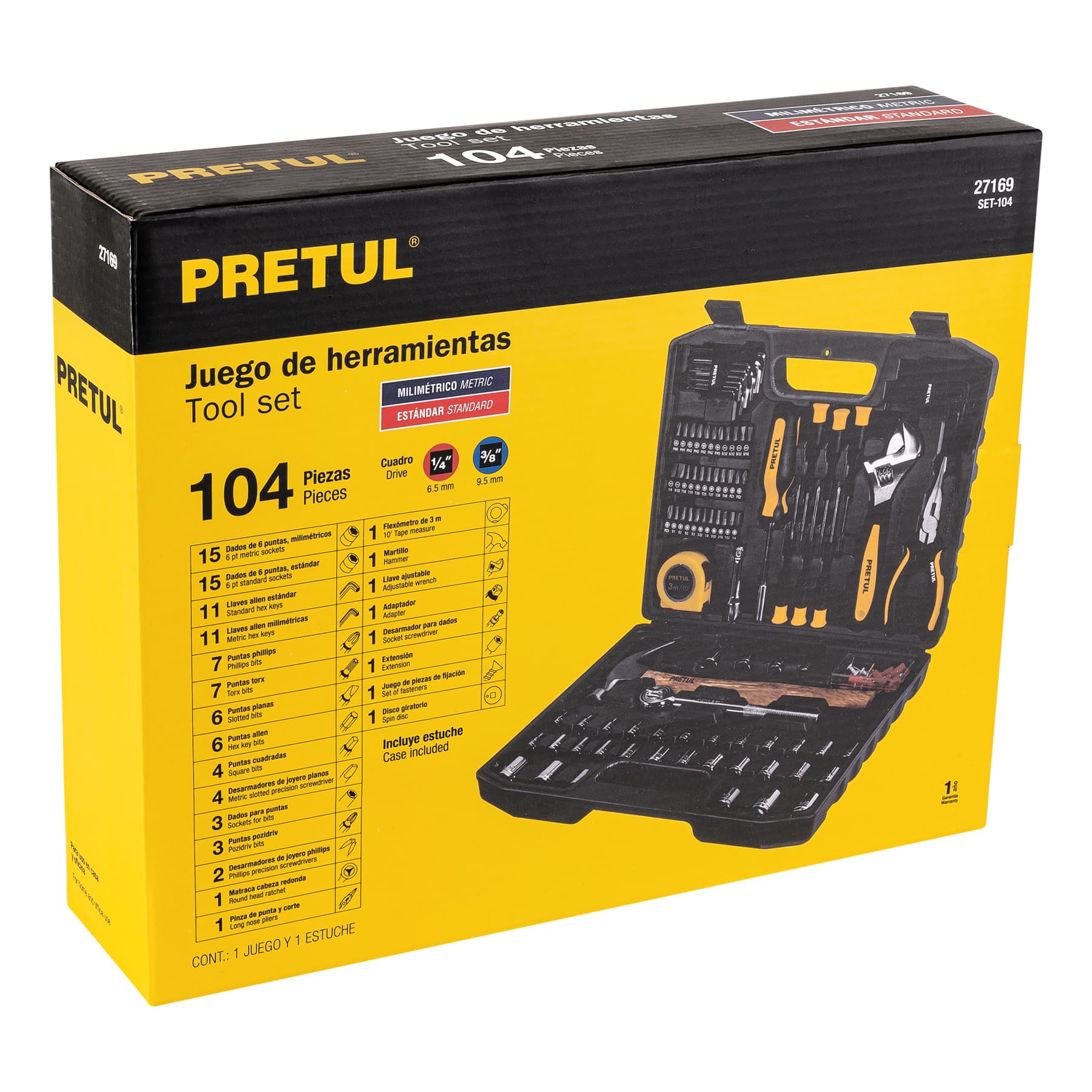 Juego de herramientas, 104 piezas, PRETUL