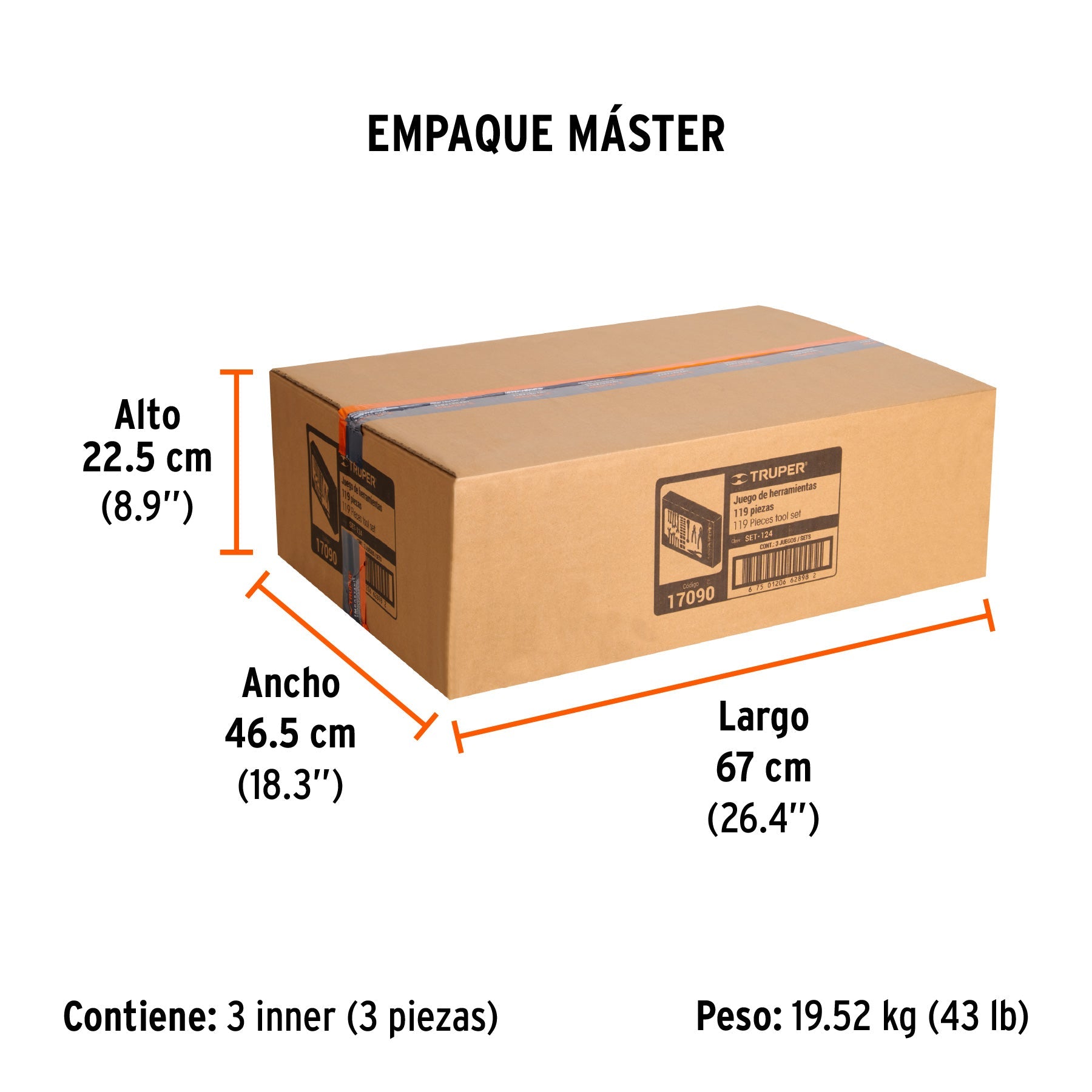 Juego de 119 herramientas 1/4" y 3/8" mixtas para mecánico - Empaque