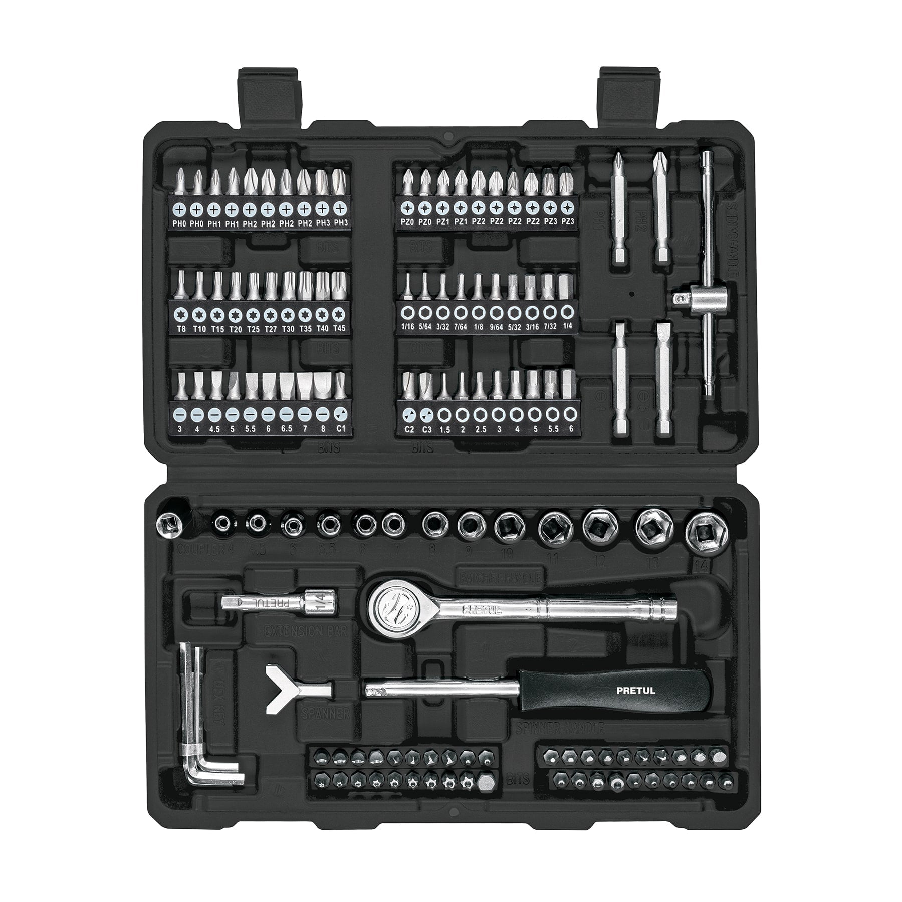Juego de 130 herramientas 1/4" para mecánico, PRETUL