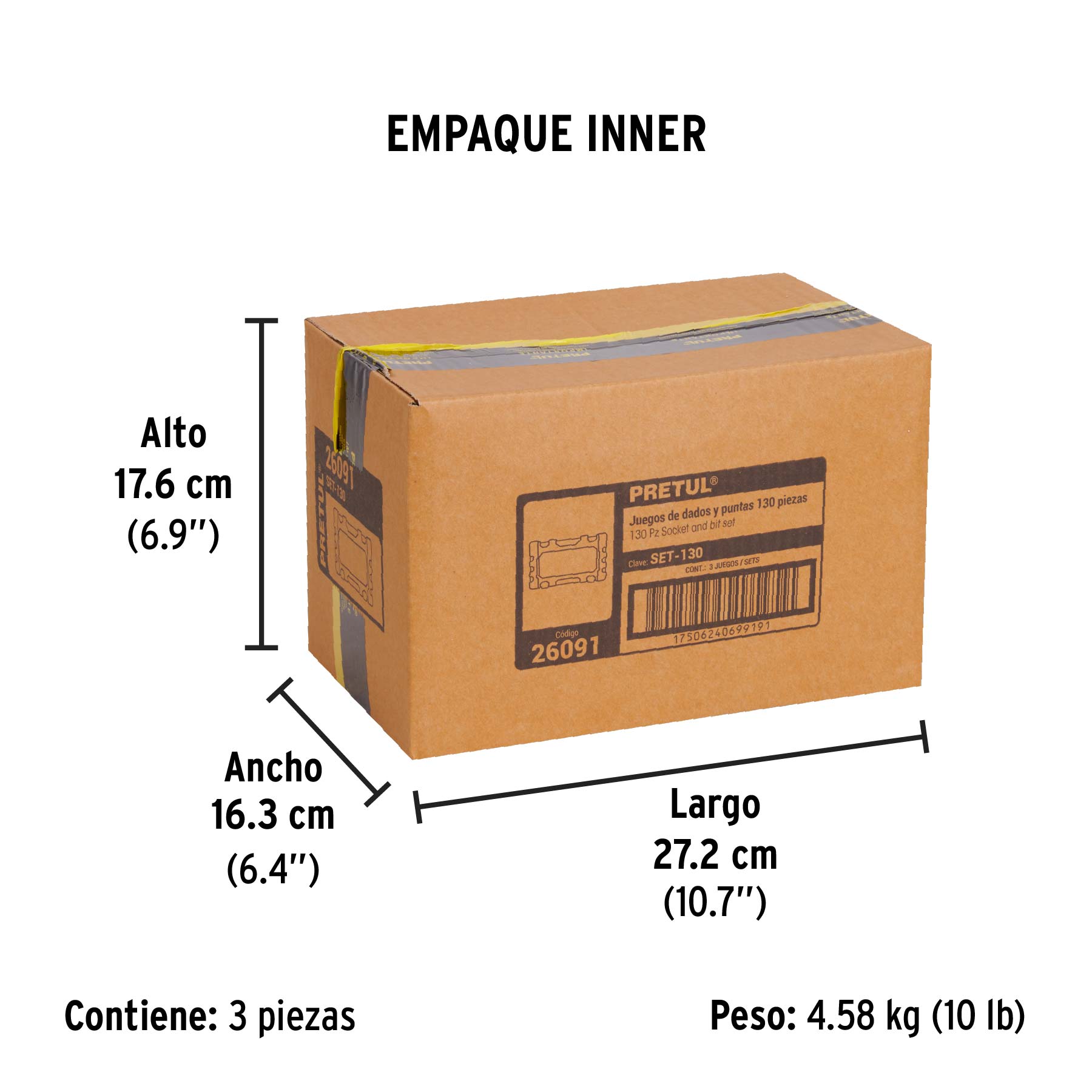 Juego de 130 herramientas 1/4" para mecánico, PRETUL - Empaque