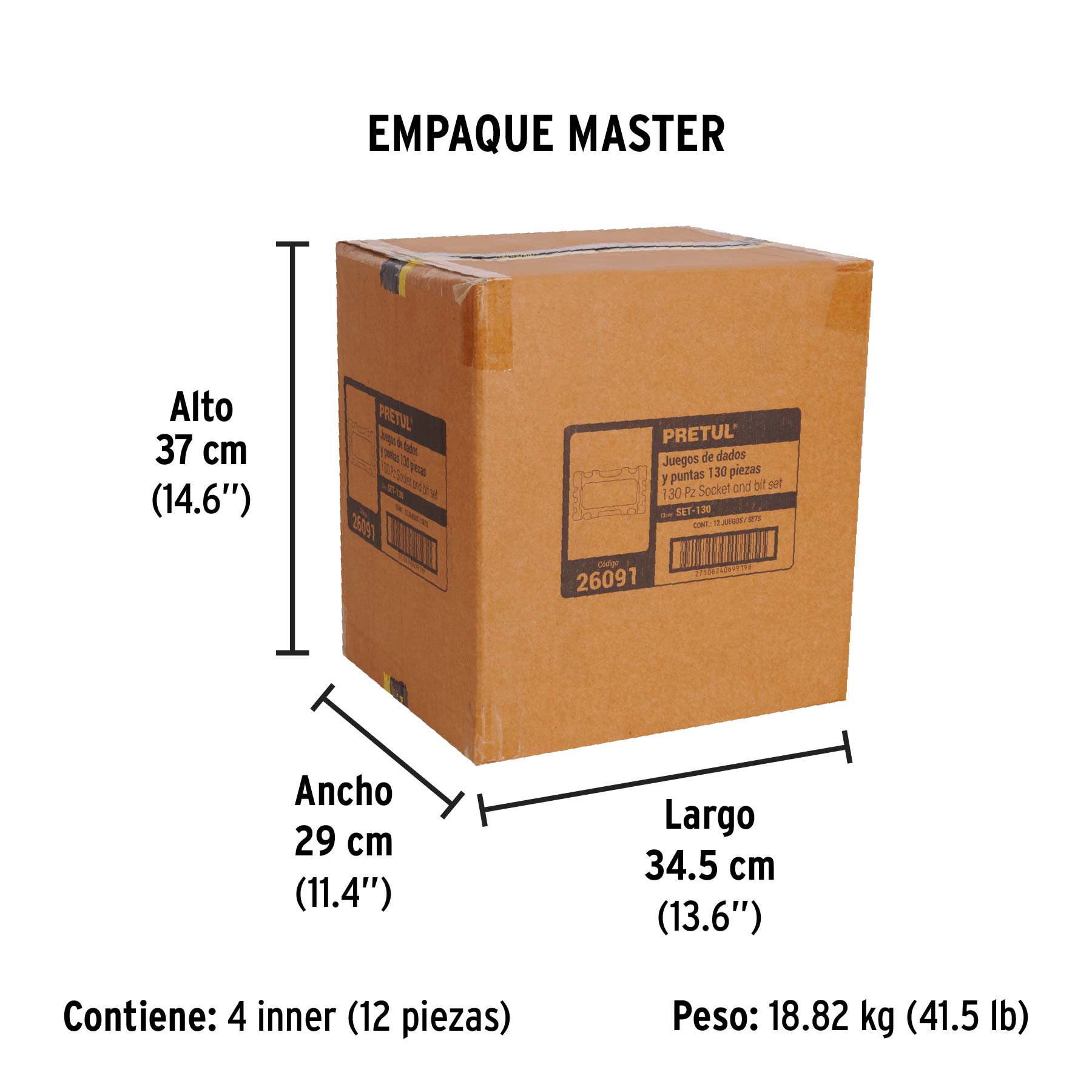 Juego de 130 herramientas 1/4" para mecánico, PRETUL - Empaque