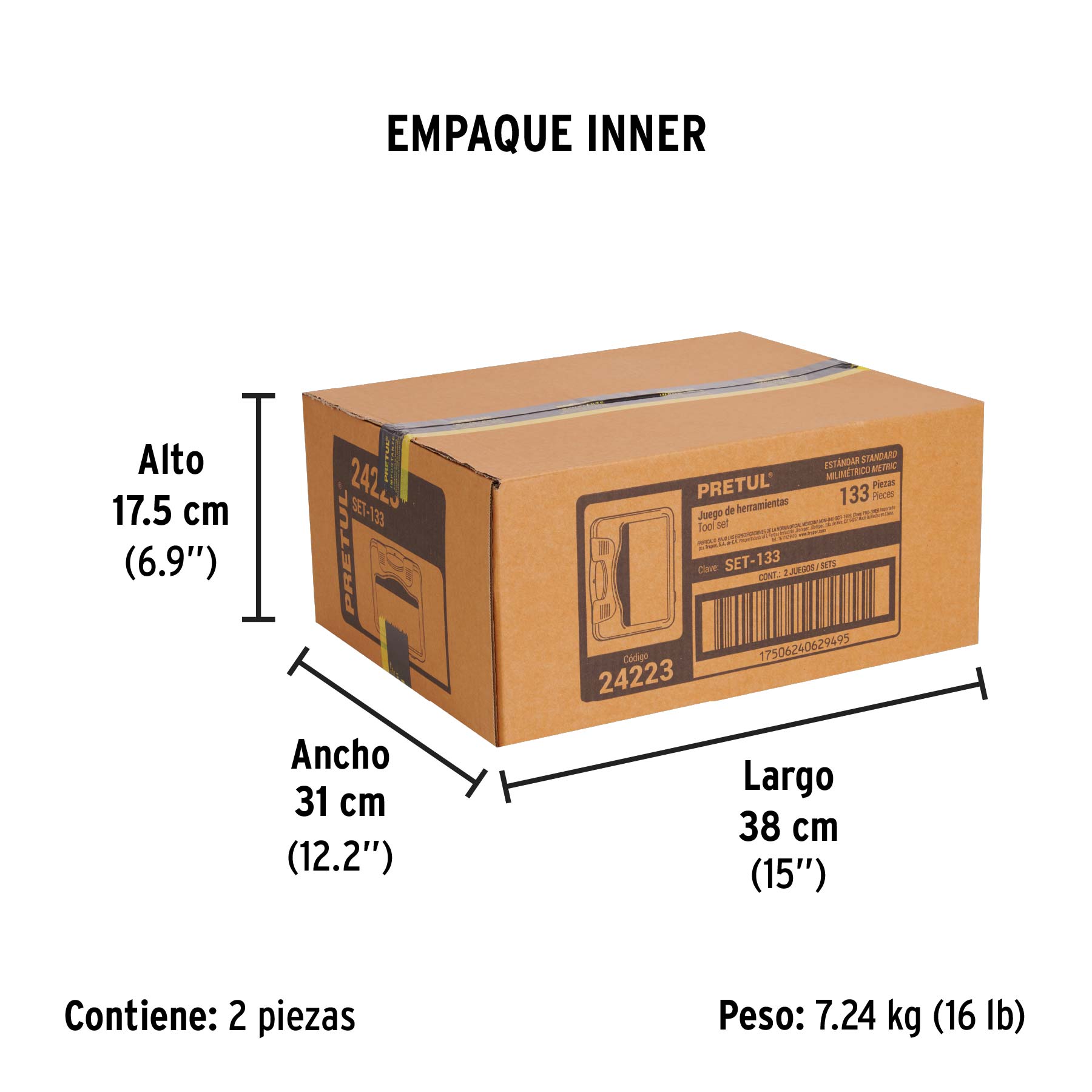Juego de herramientas, 133 piezas, PRETUL - Empaque