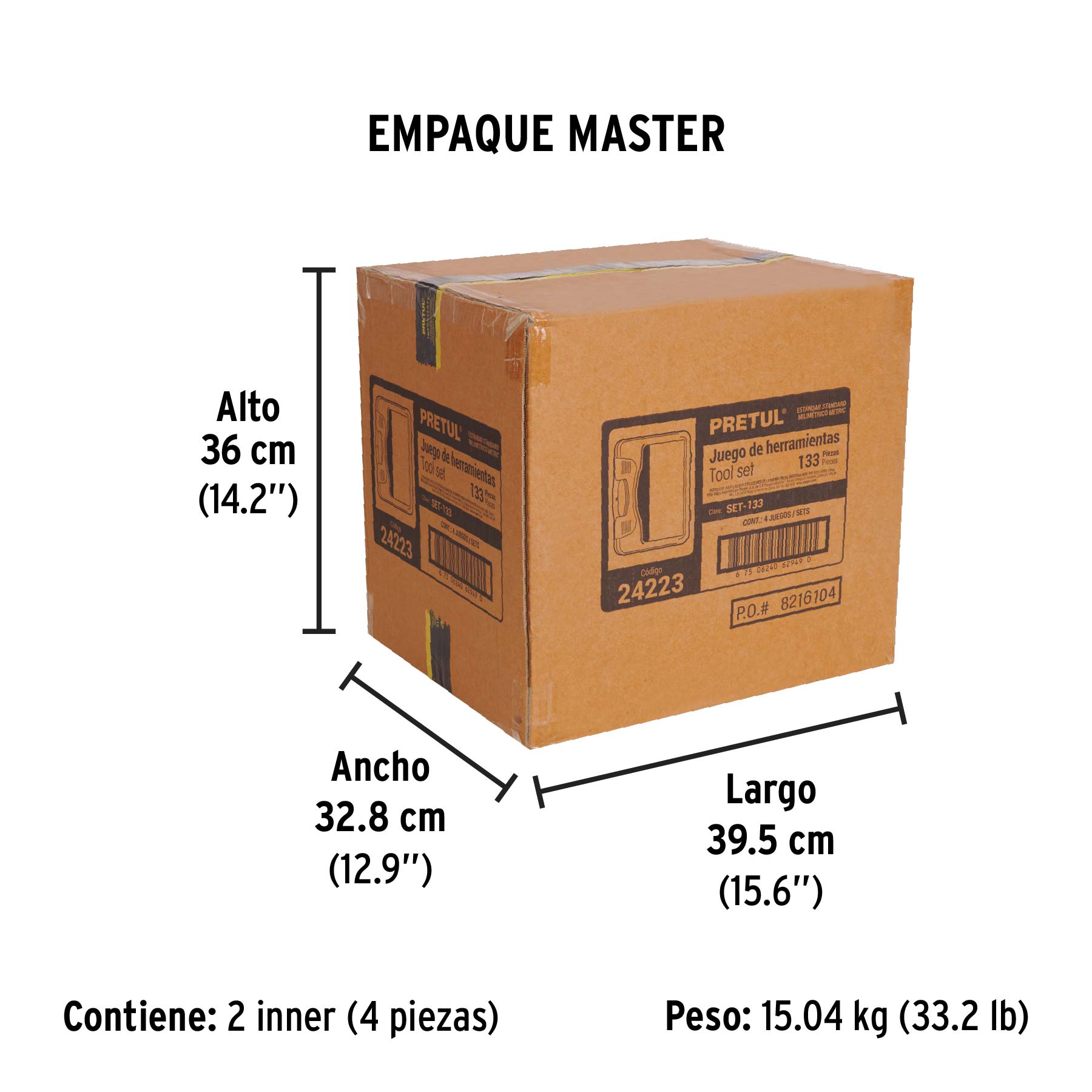 Juego de herramientas, 133 piezas, PRETUL - Empaque