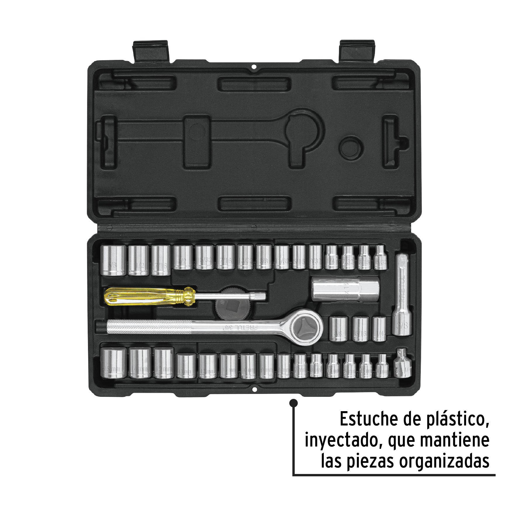 Juego de 39 herramientas 1/4" y 3/8" para mecánico, PRETUL