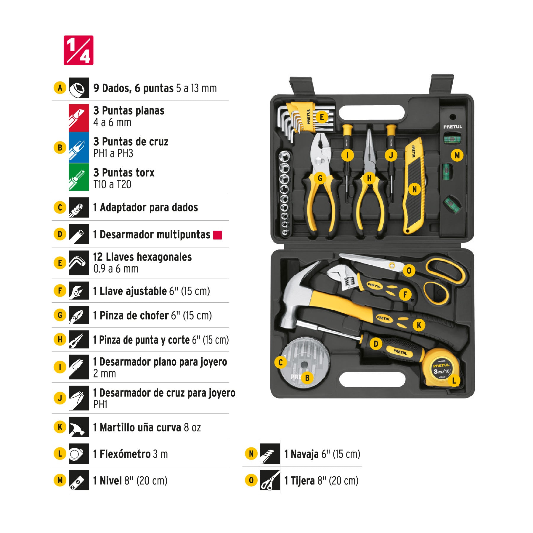 Juego de herramientas, Comfort Grip, 42 piezas, PRETUL