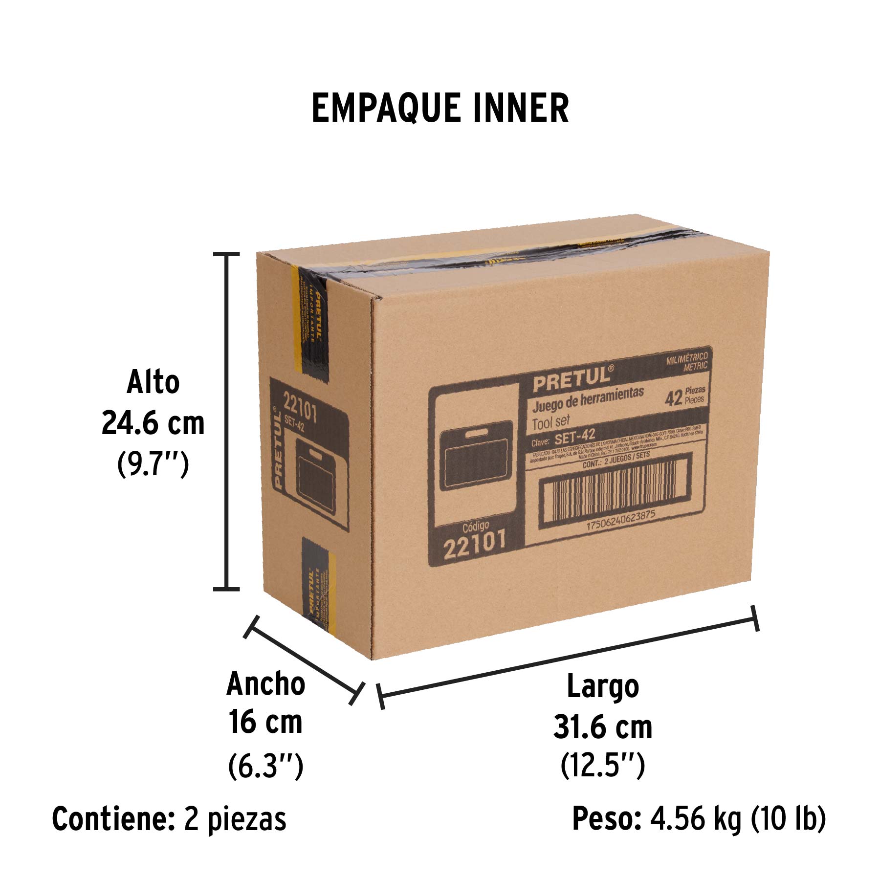 Juego de herramientas, Comfort Grip, 42 piezas, PRETUL - Empaque