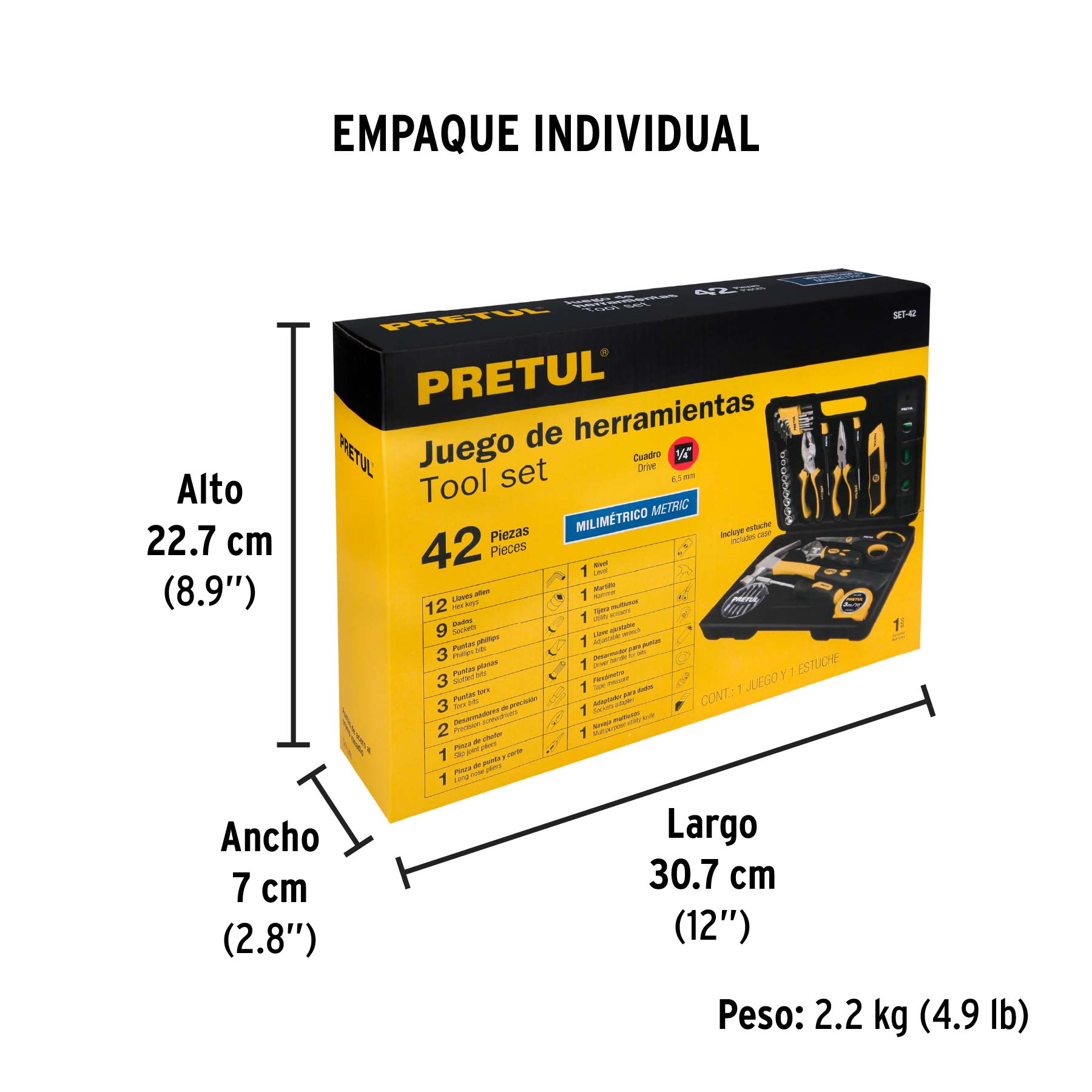 Juego de herramientas, Comfort Grip, 42 piezas, PRETUL - Empaque