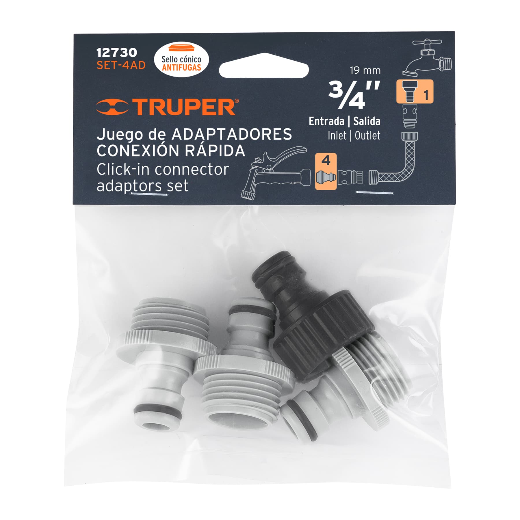 Set de 4 adaptadores para conectores click, TRUPER