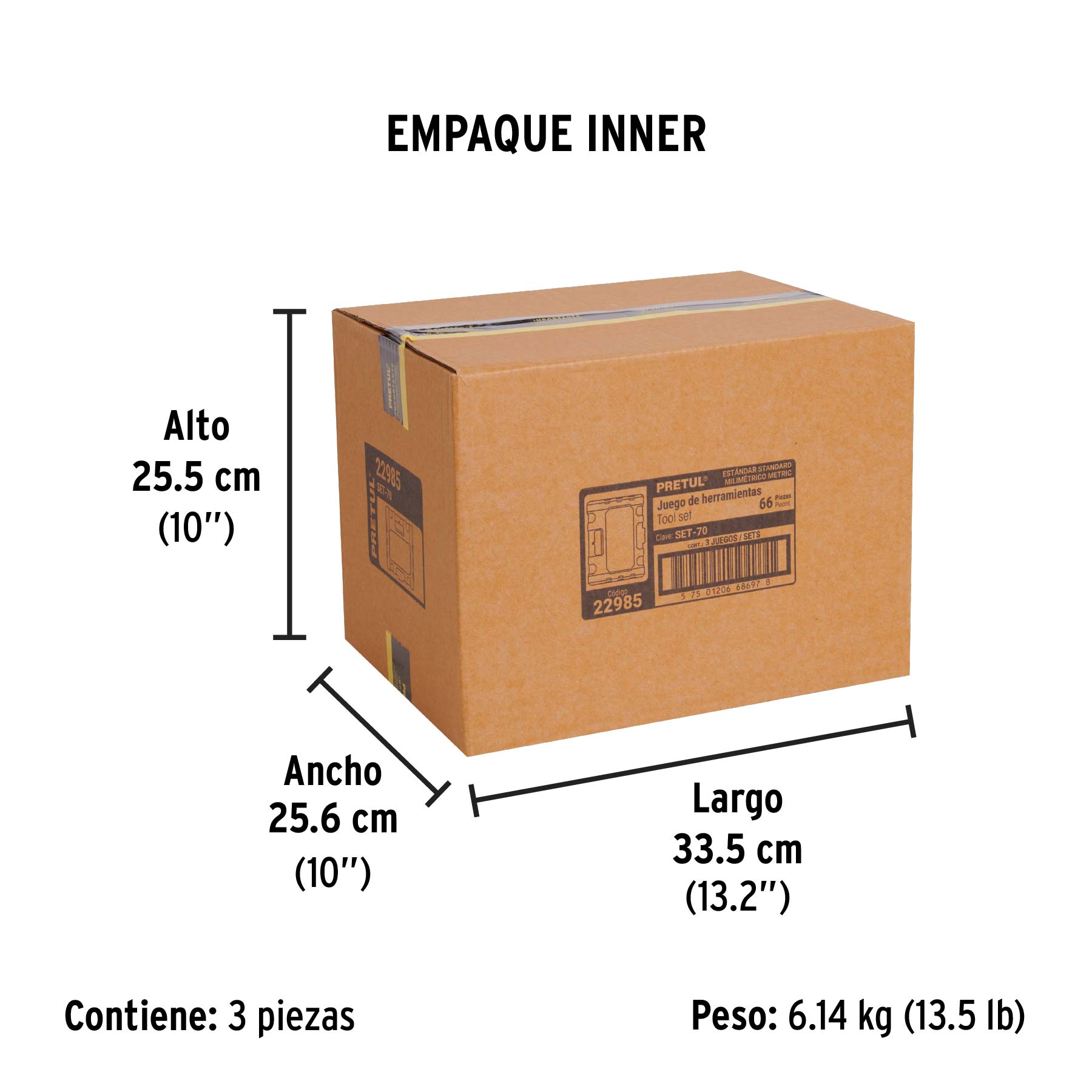 Juego de 66 herramientas 1/4" y 3/8" para mecánico, PRETUL - Empaque