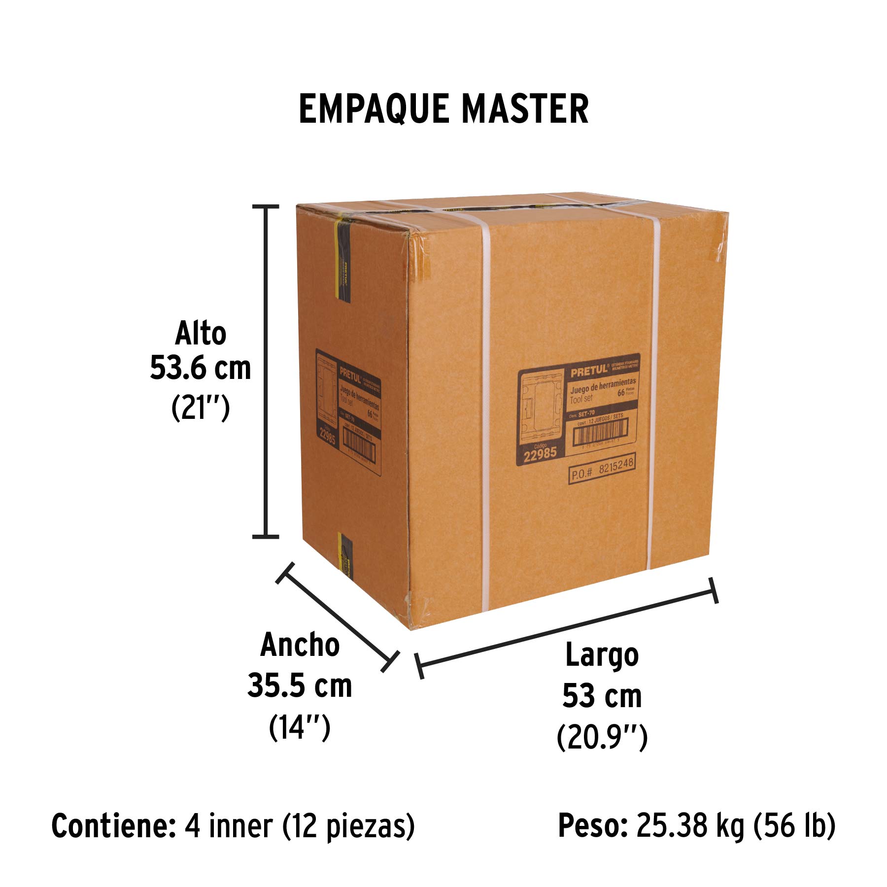 Juego de 66 herramientas 1/4" y 3/8" para mecánico, PRETUL - Empaque