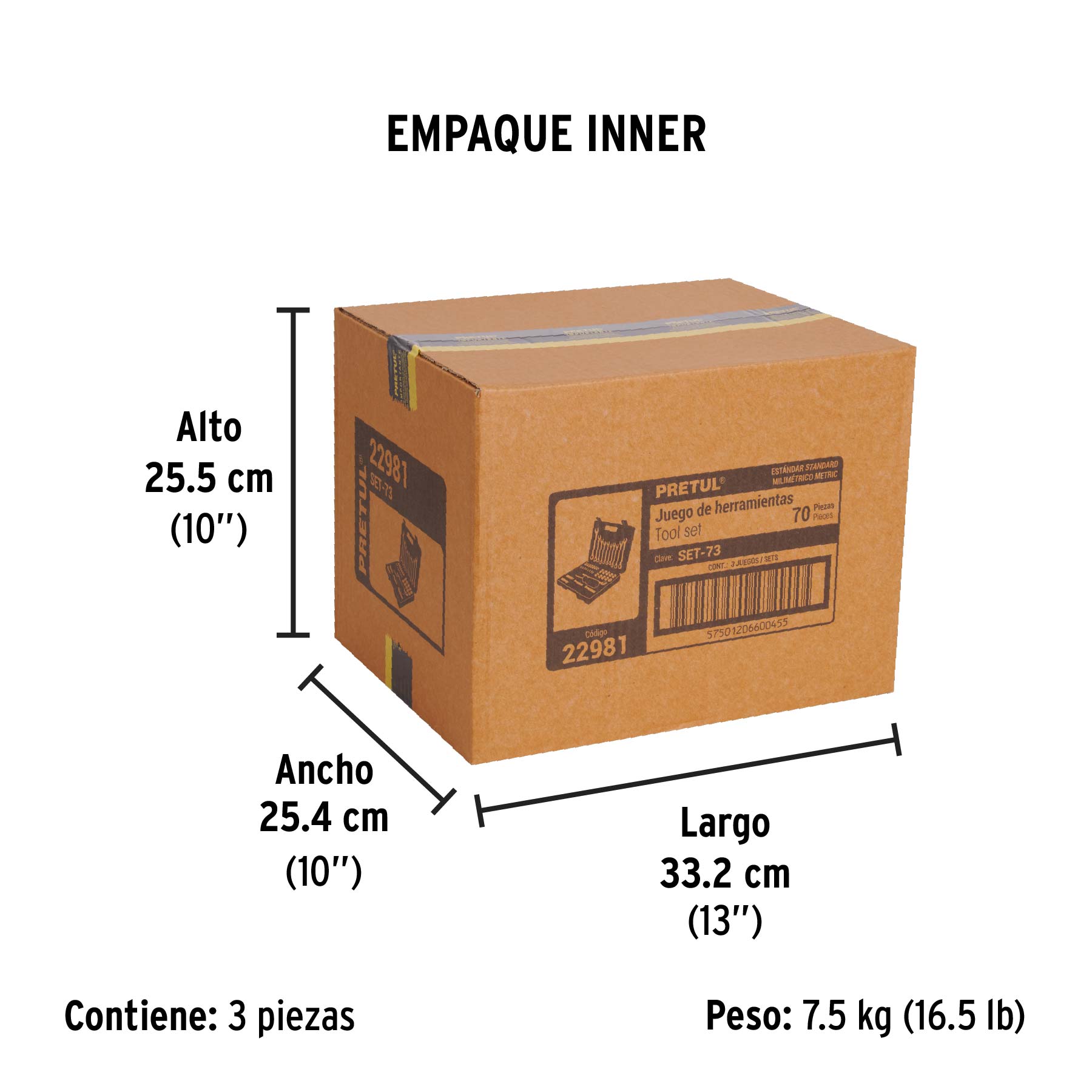 Juego de 70 herramientas 1/4" y 3/8" para mecánico, PRETUL - Empaque