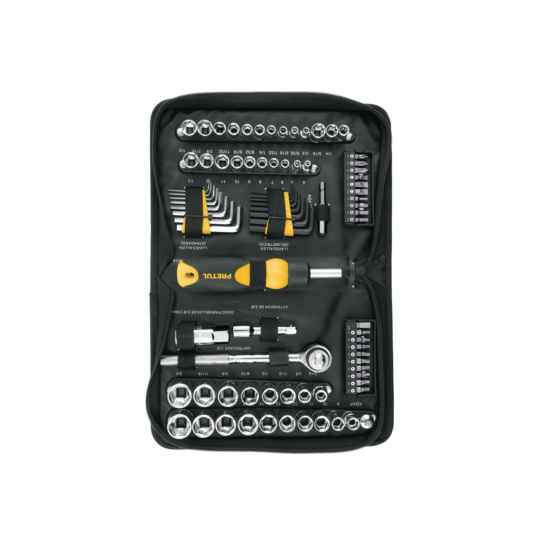Juego de 83 herramientas 1/4" y 3/8" para mecánico, PRETUL