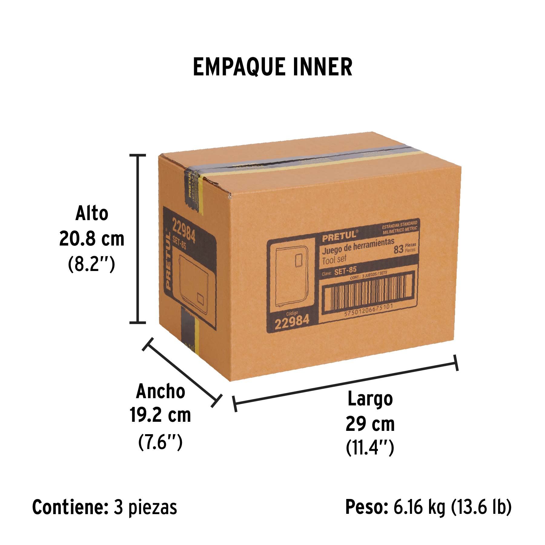 Juego de 83 herramientas 1/4" y 3/8" para mecánico, PRETUL - Empaque