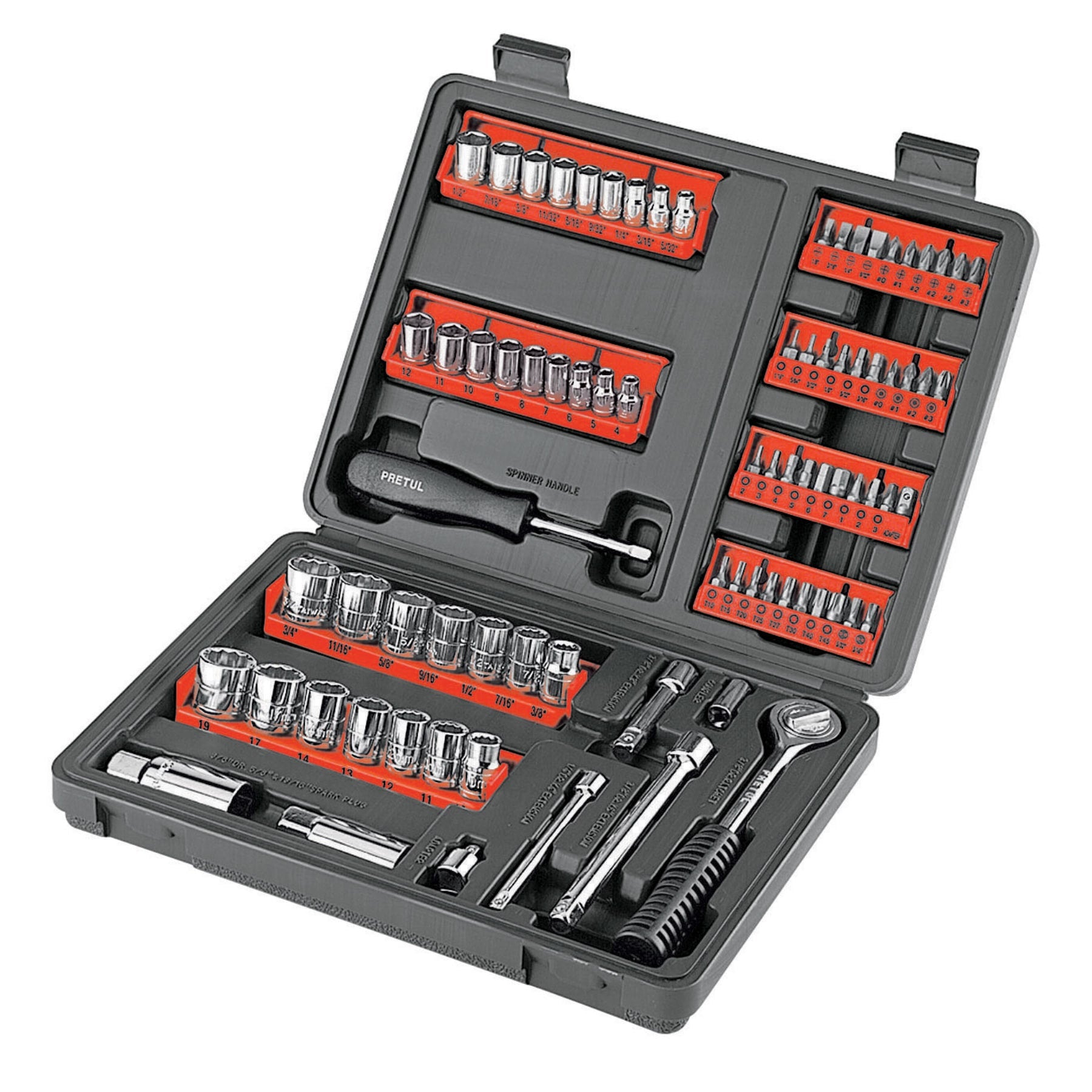 Juego de 81 herramientas 1/4" y 3/8" para mecánico, PRETUL