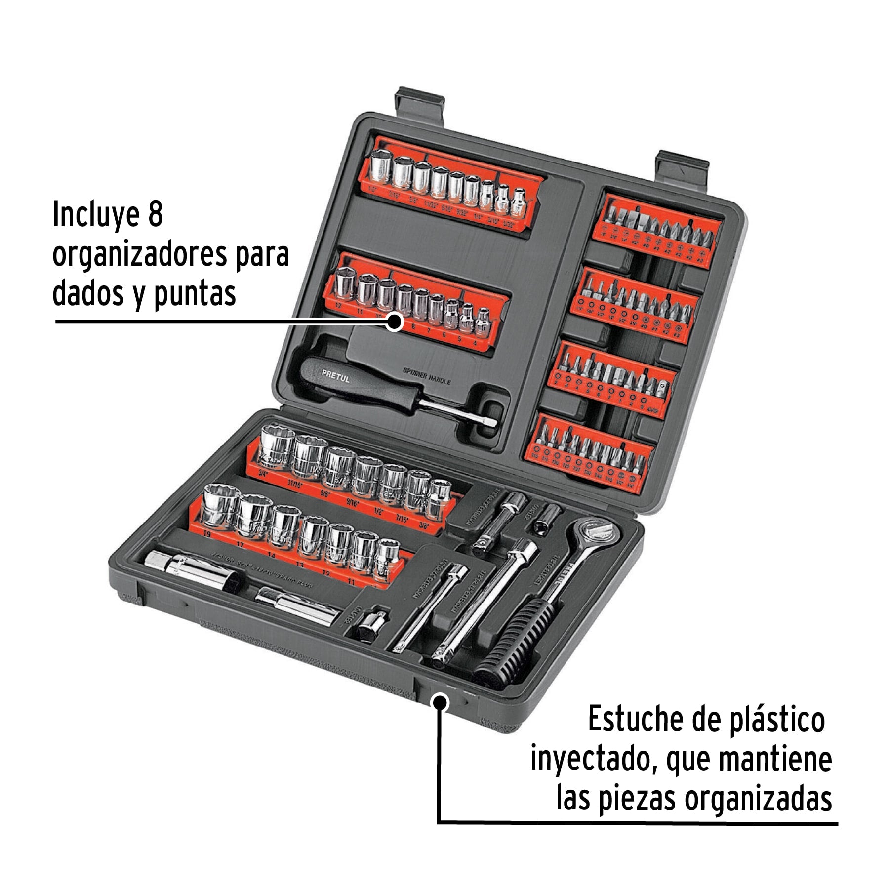 Juego de 81 herramientas 1/4" y 3/8" para mecánico, PRETUL