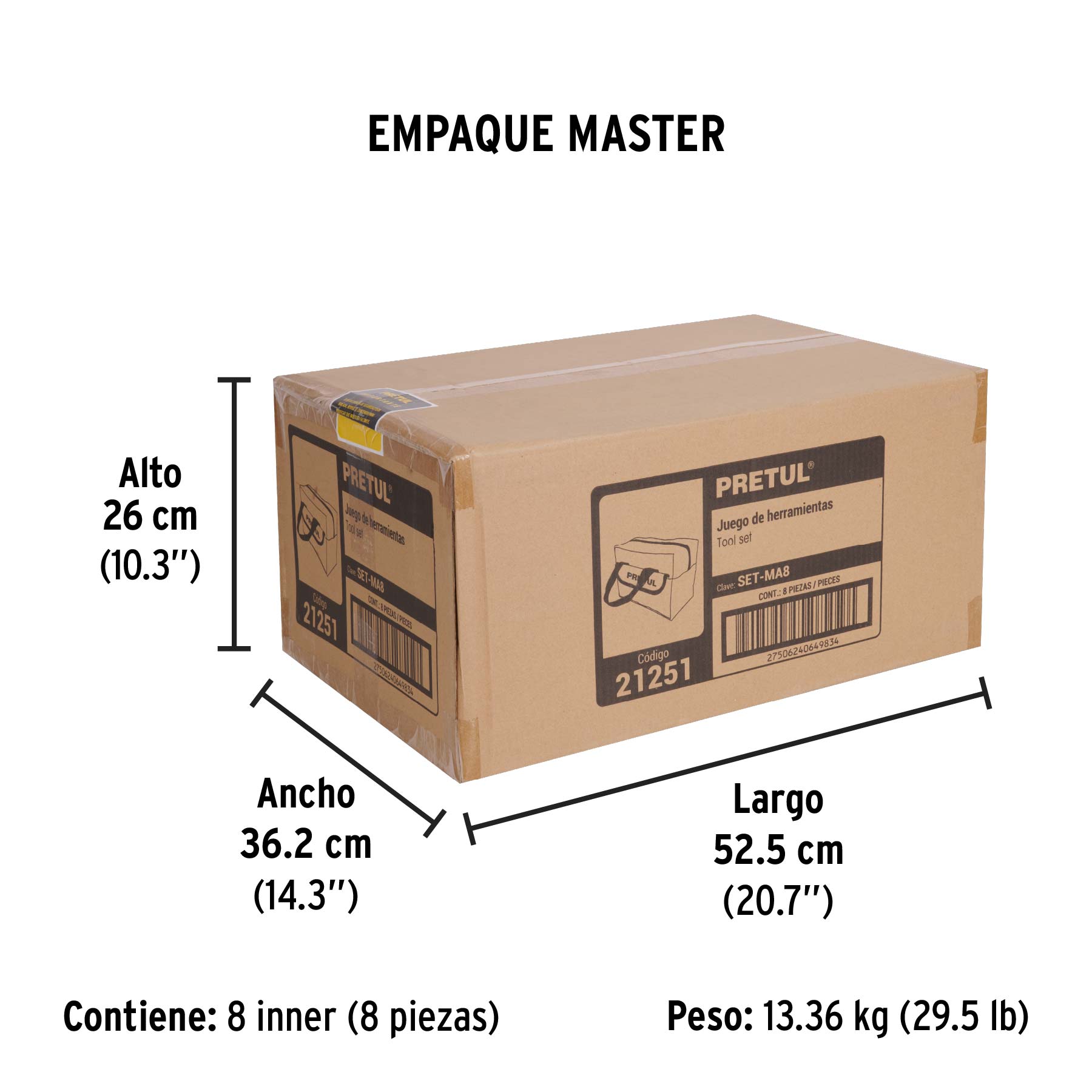 Juego de herramientas básicas, color rosa, 8 piezas, PRETUL - Empaque