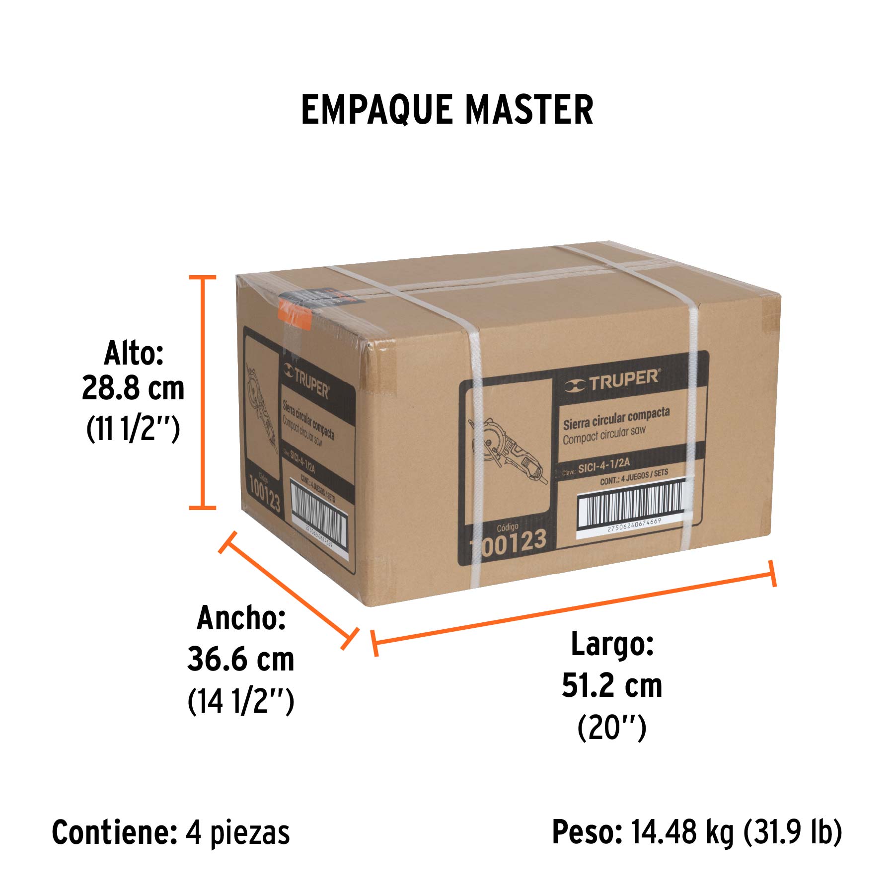 Sierra circular compacta 4-1/2", 750W, TRUPER PRO - Empaque