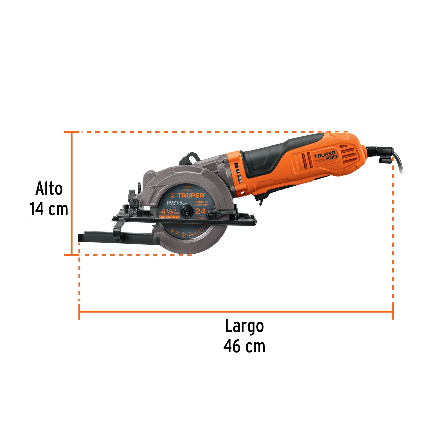 Sierra circular compacta 4-1/2", 750W, TRUPER PRO