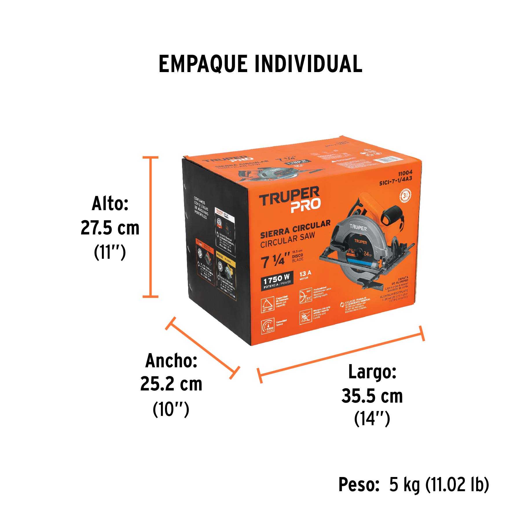 Sierra circular 7-1/4", 1750W, TRUPER PRO - Empaque