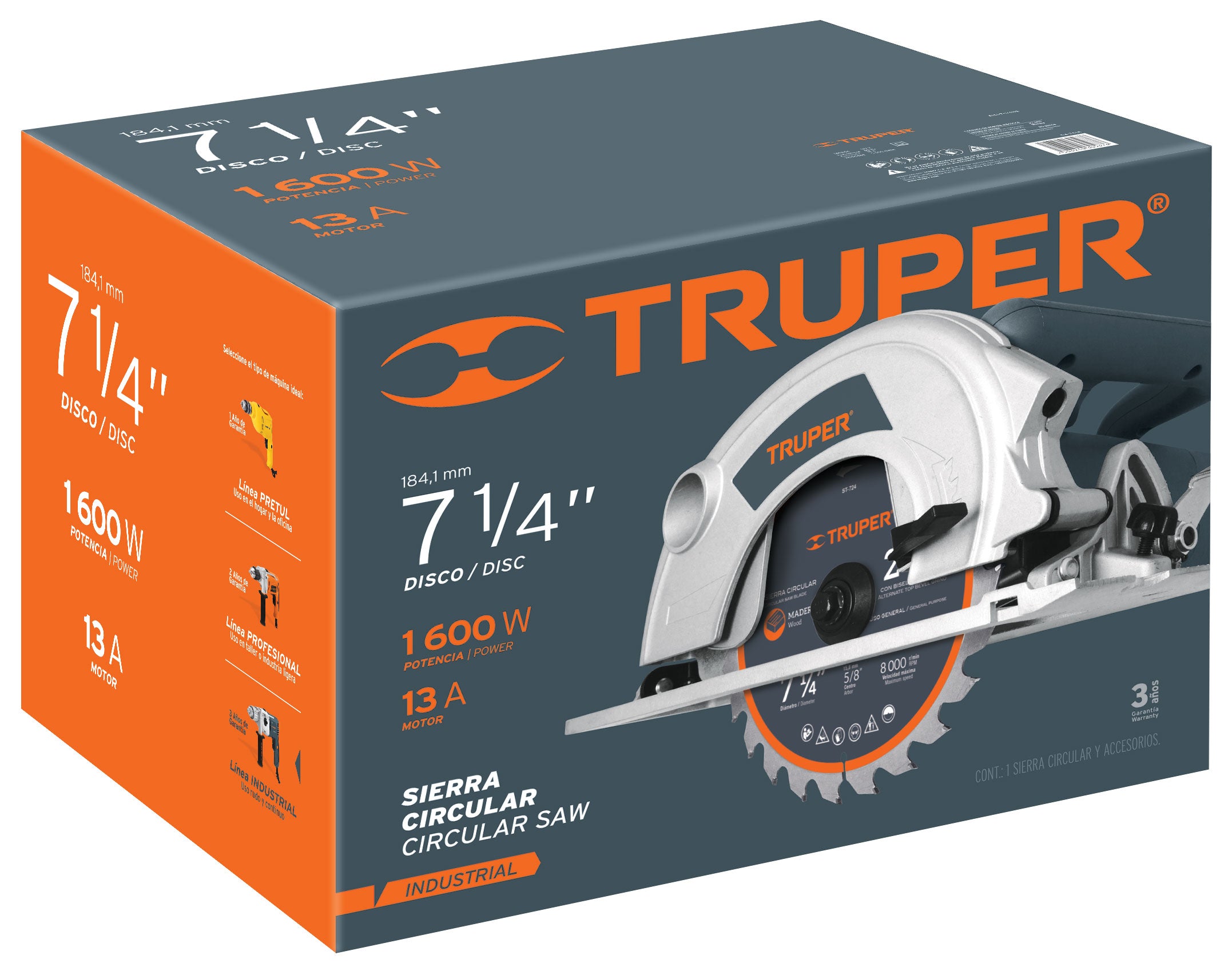 Sierra circular 7-1/4", industrial, 1600 W