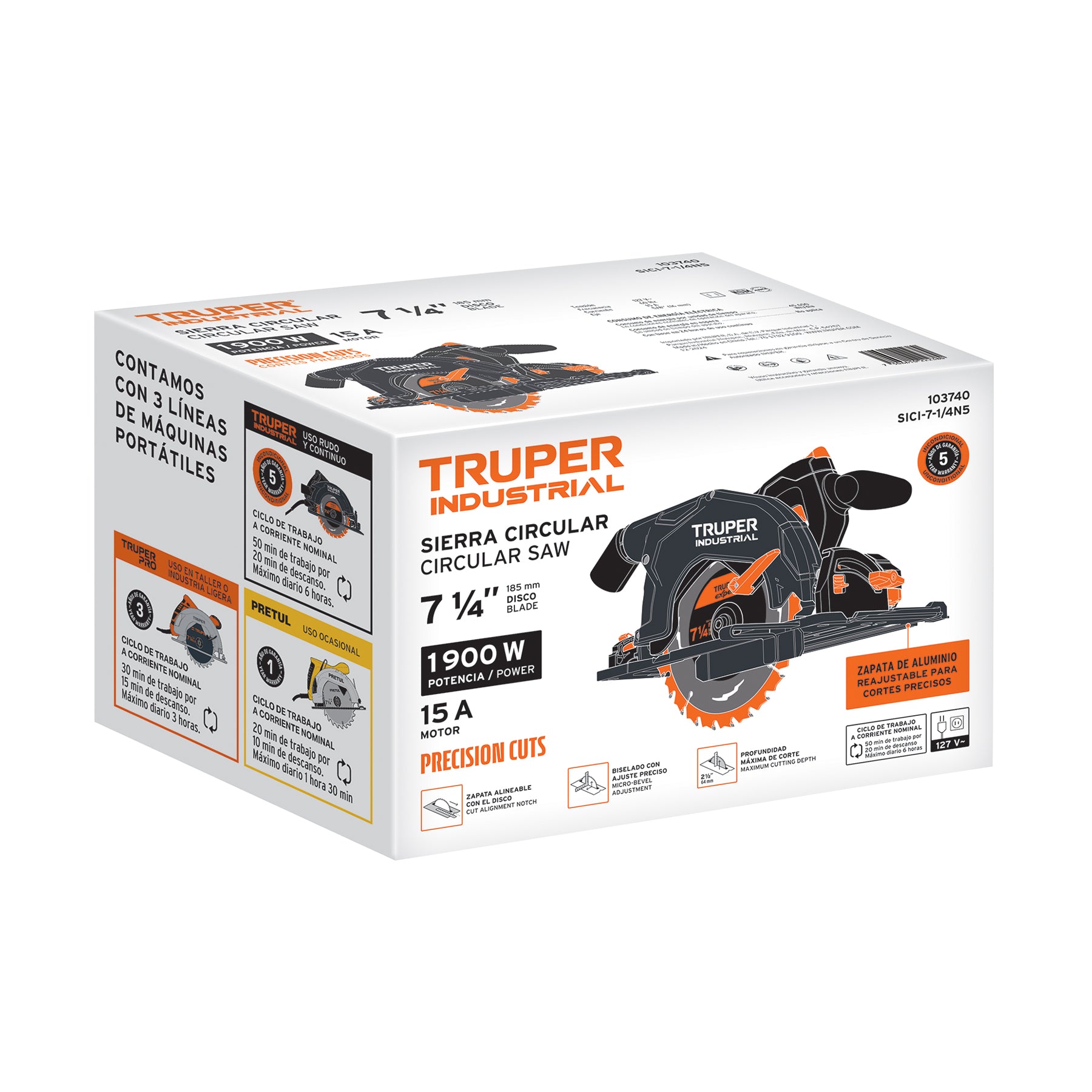 Sierra circular 7-1/4" 1900W, TRUPER INDUSTRIAL