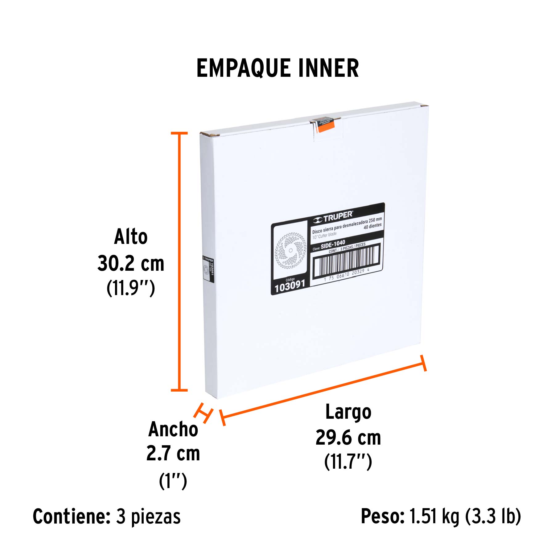 Disco sierra 10" para desbrozadoras, 40 dientes, TRUPER - Empaque