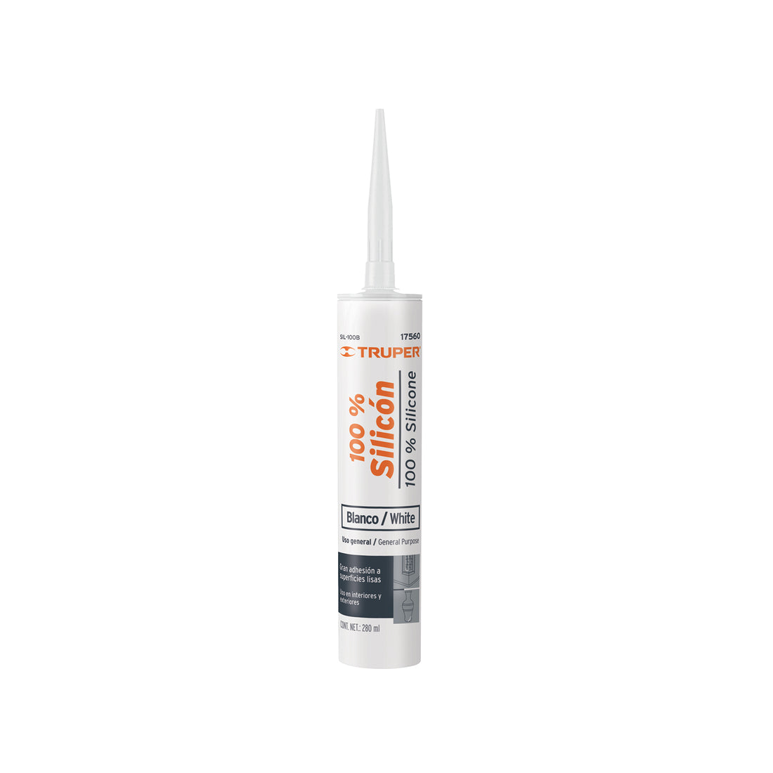 Sellador blanco 100% silicón de 280 ml, TRUPER
