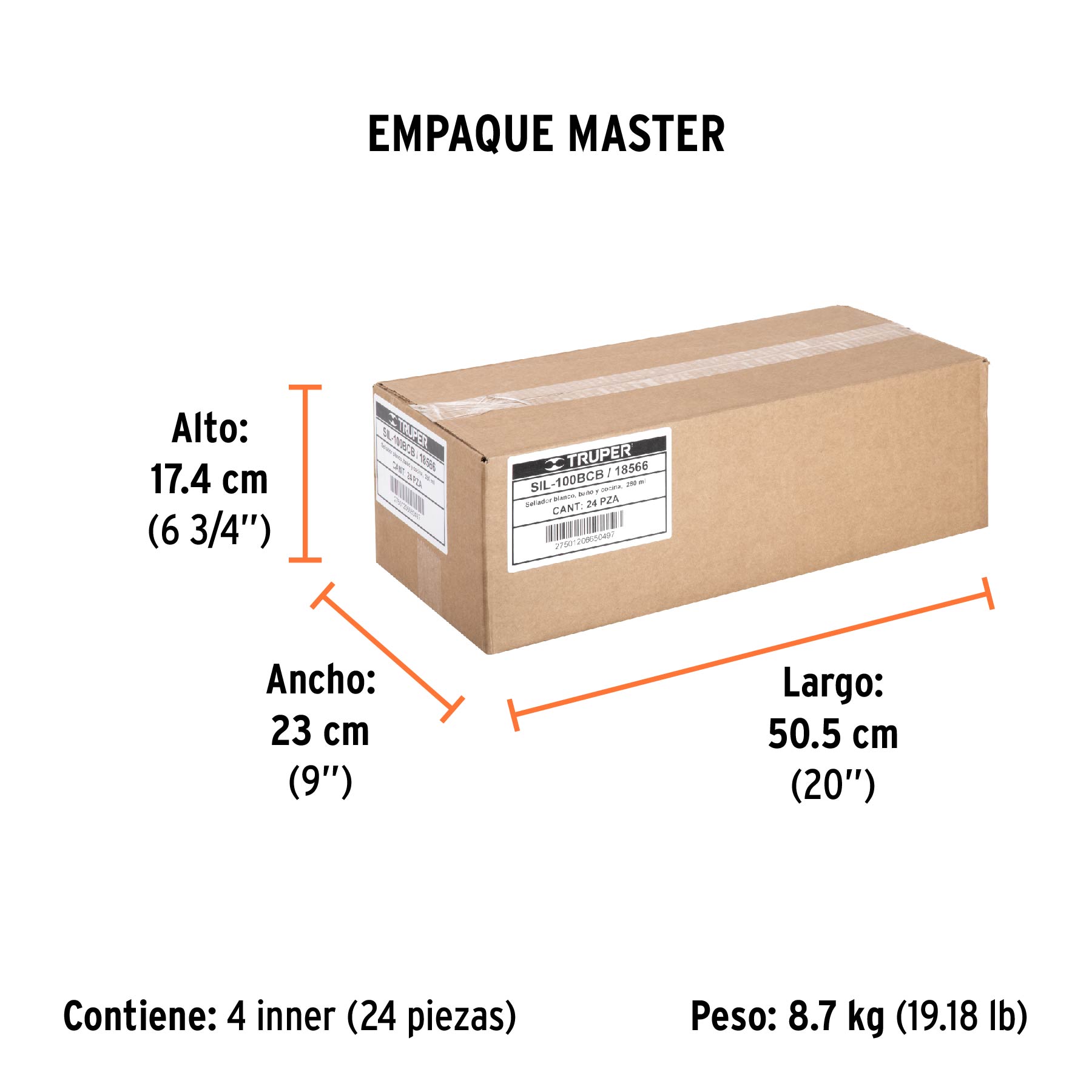 Sellador blanco para baños y cocinas, 280 ml, TRUPER - Empaque