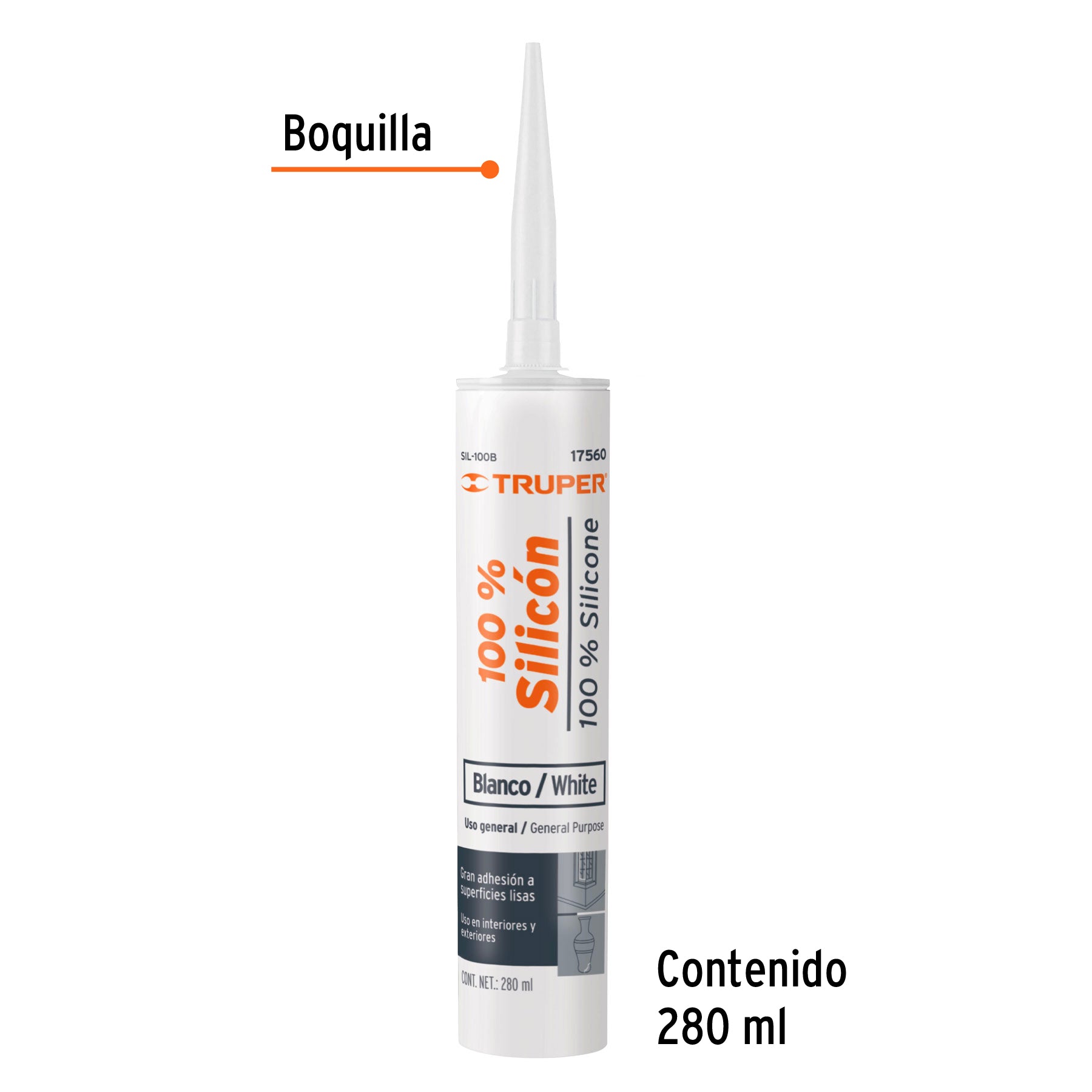Sellador blanco 100% silicón de 280 ml, TRUPER