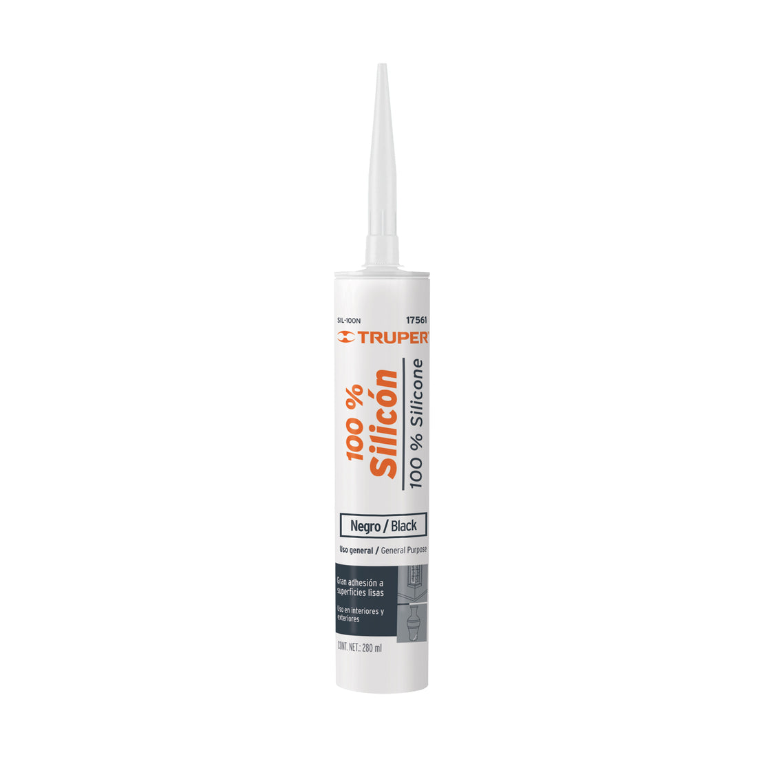 Sellador negro 100% silicón de 280 ml, TRUPER