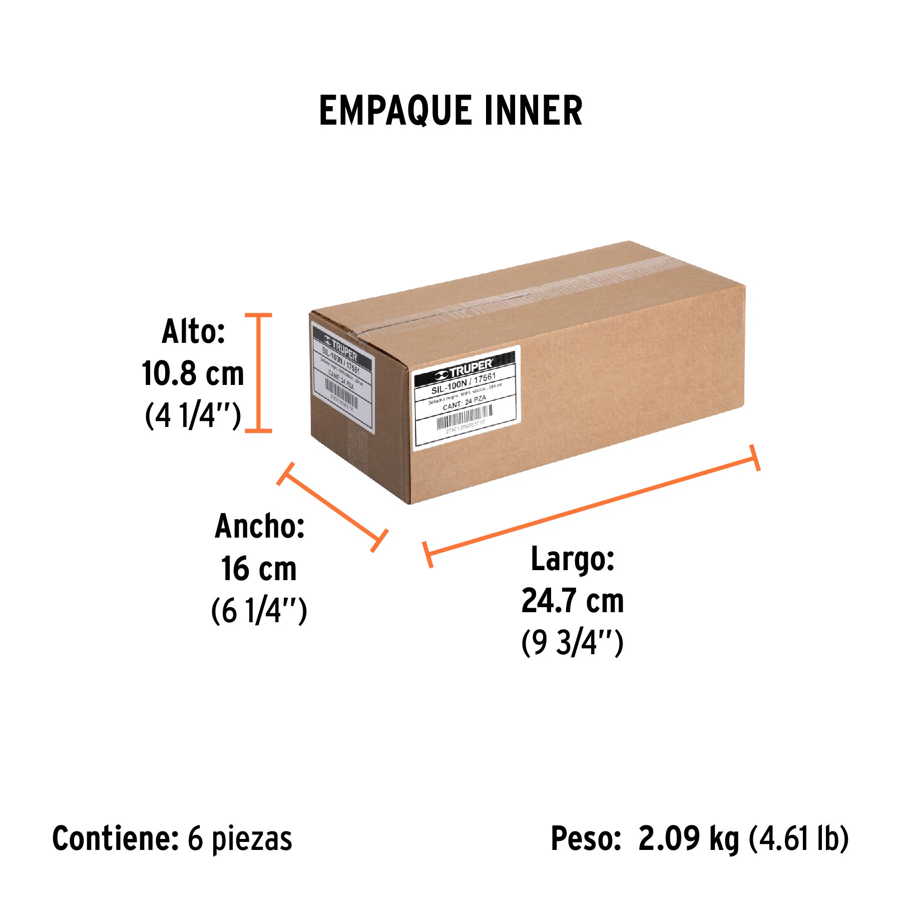 Sellador negro 100% silicón de 280 ml, TRUPER - Empaque