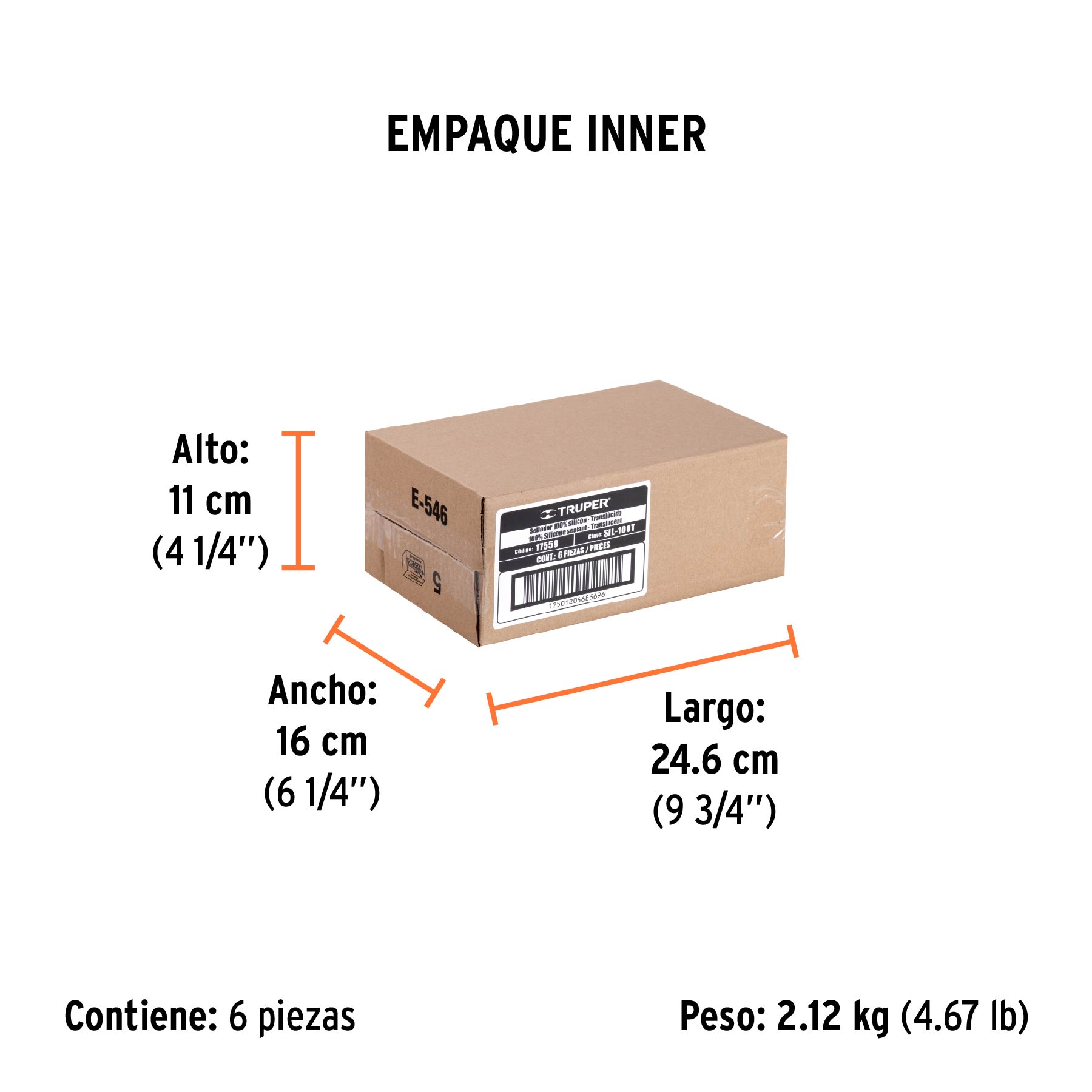 Sellador transparente 100% silicón de 280 ml, TRUPER - Empaque