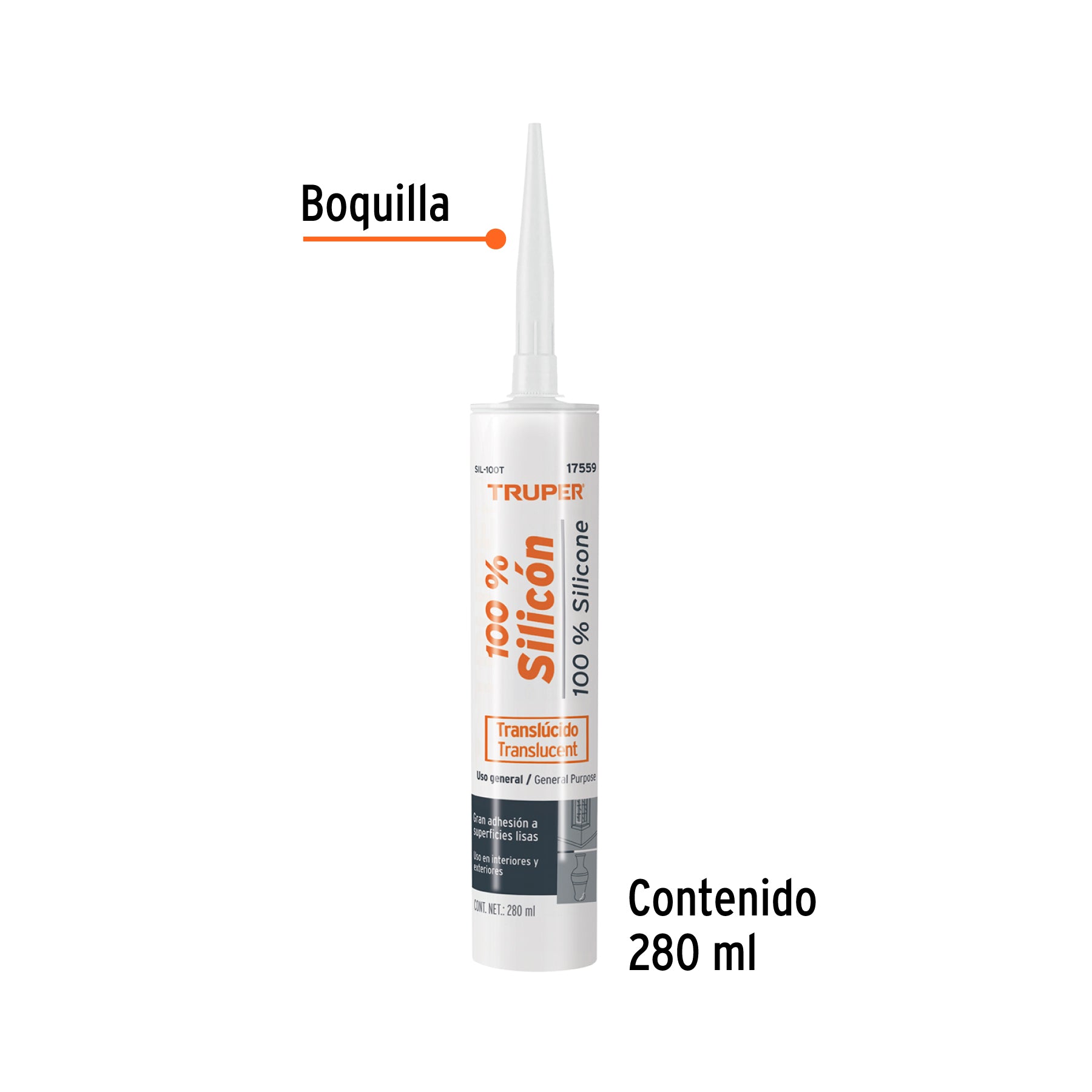 Sellador transparente 100% silicón de 280 ml, TRUPER