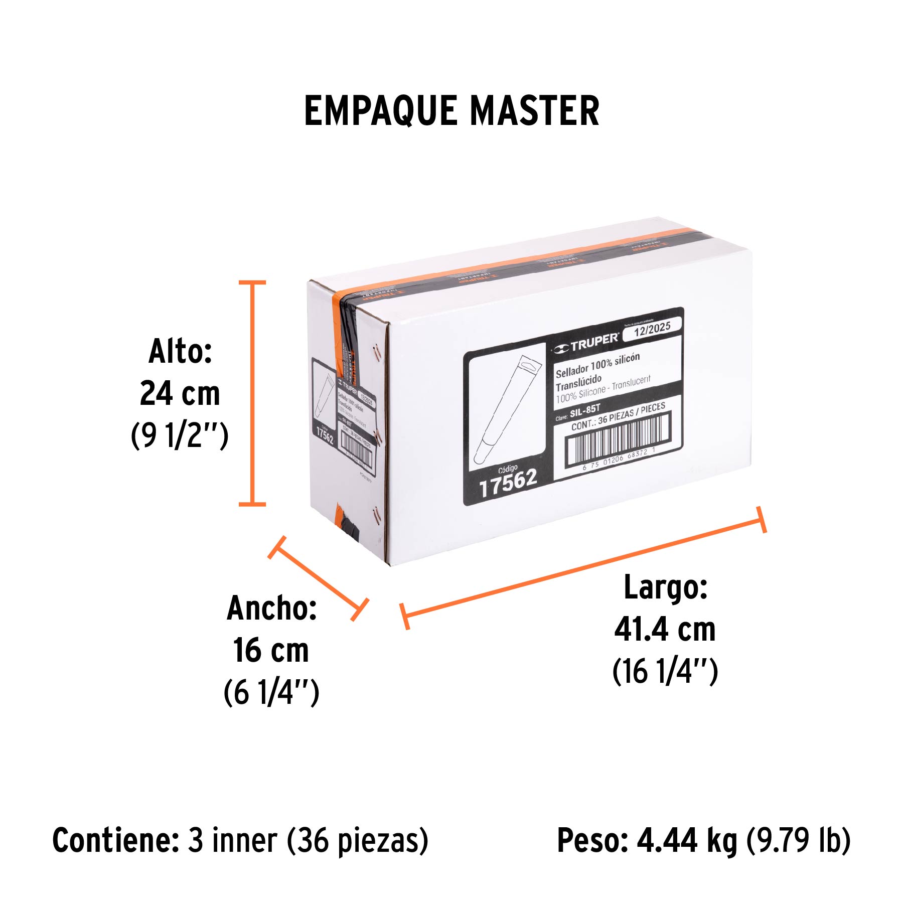 Sellador transparente 100% silicón de 85 g, TRUPER - Empaque