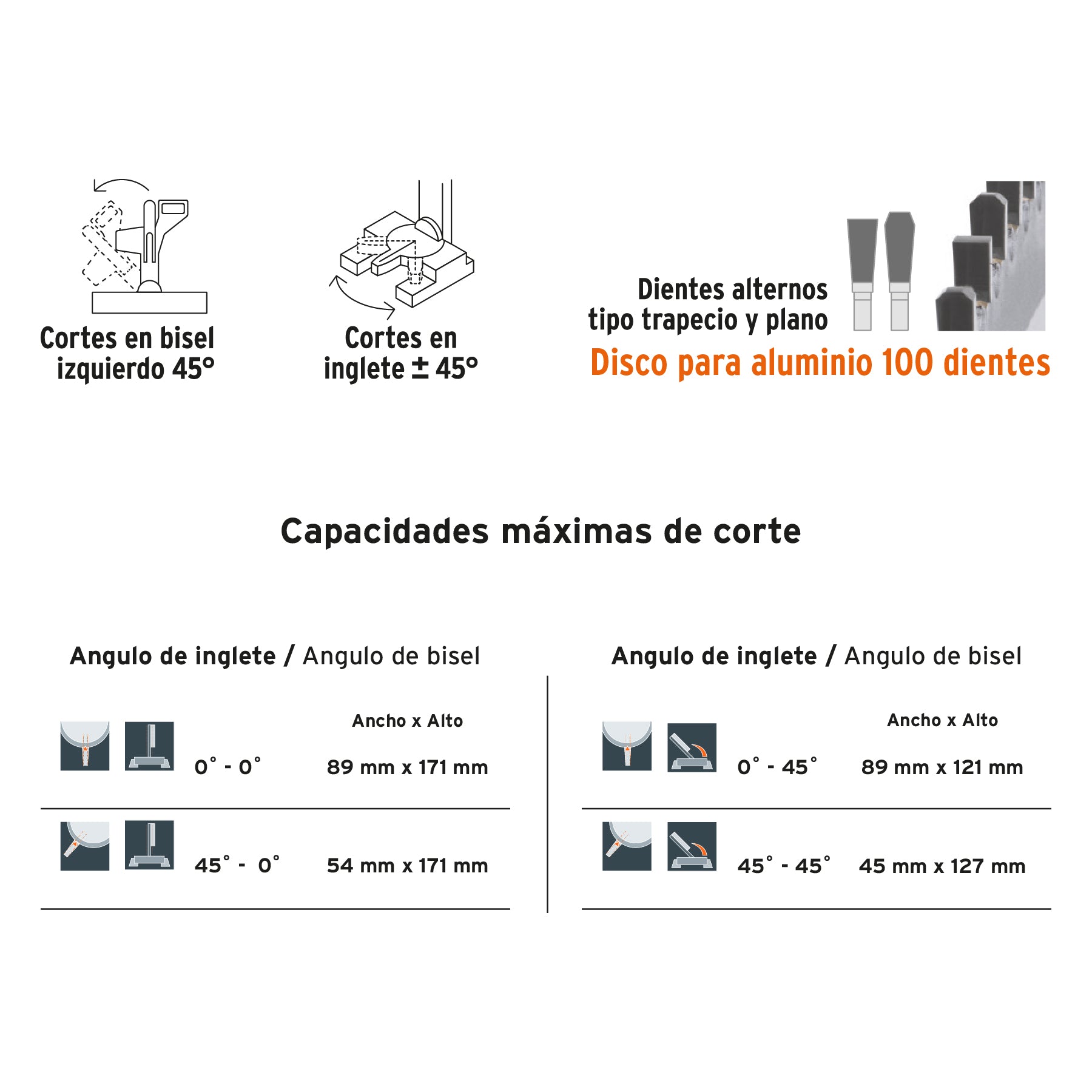 Sierra de inglete para corte en madera y aluminio 12"
