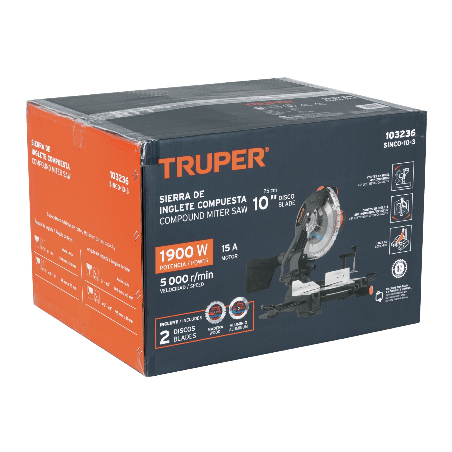 Sierra de inglete 10", 1900W compuesta, TRUPER