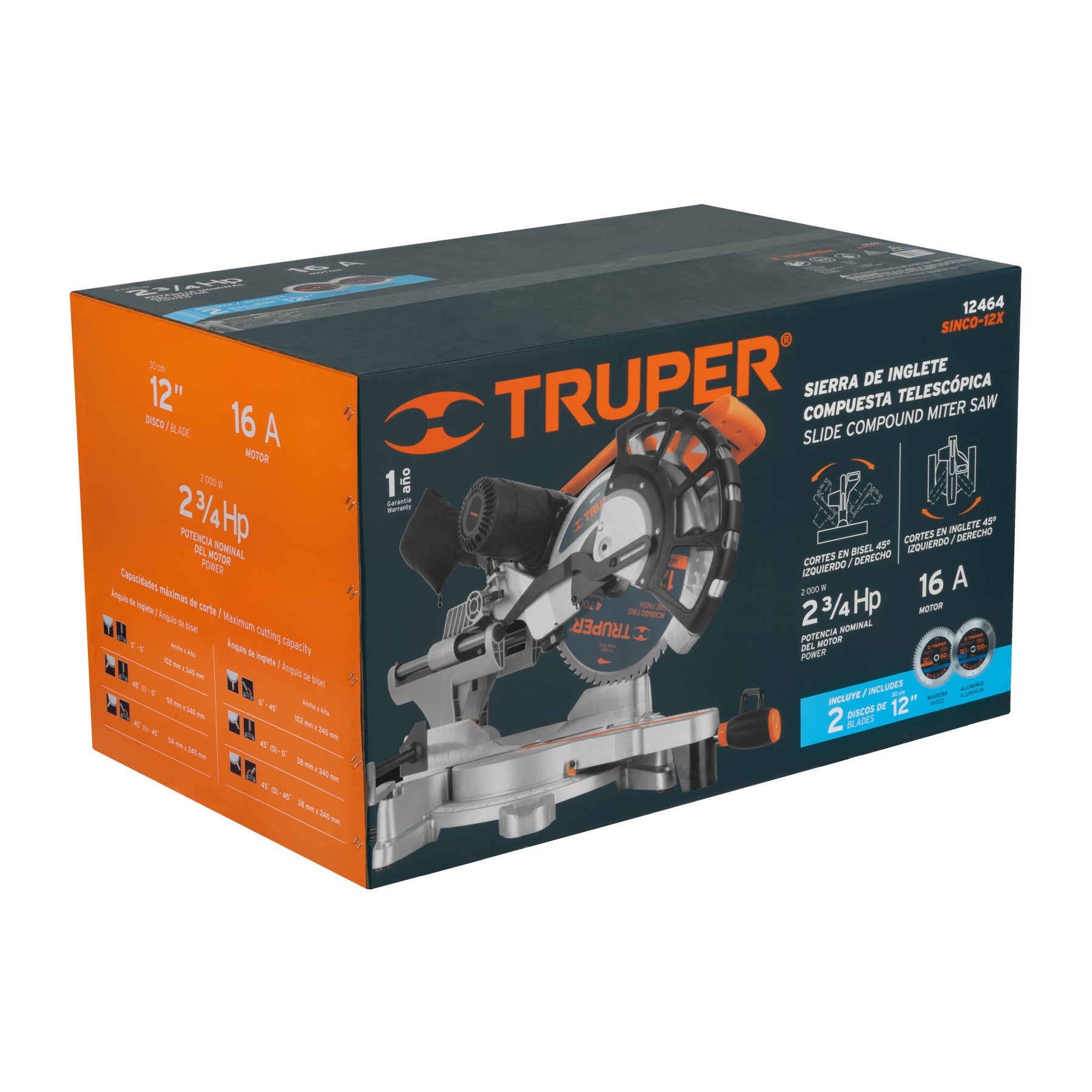 Sierra de inglete 12" de 2000 W telescópica compuesta