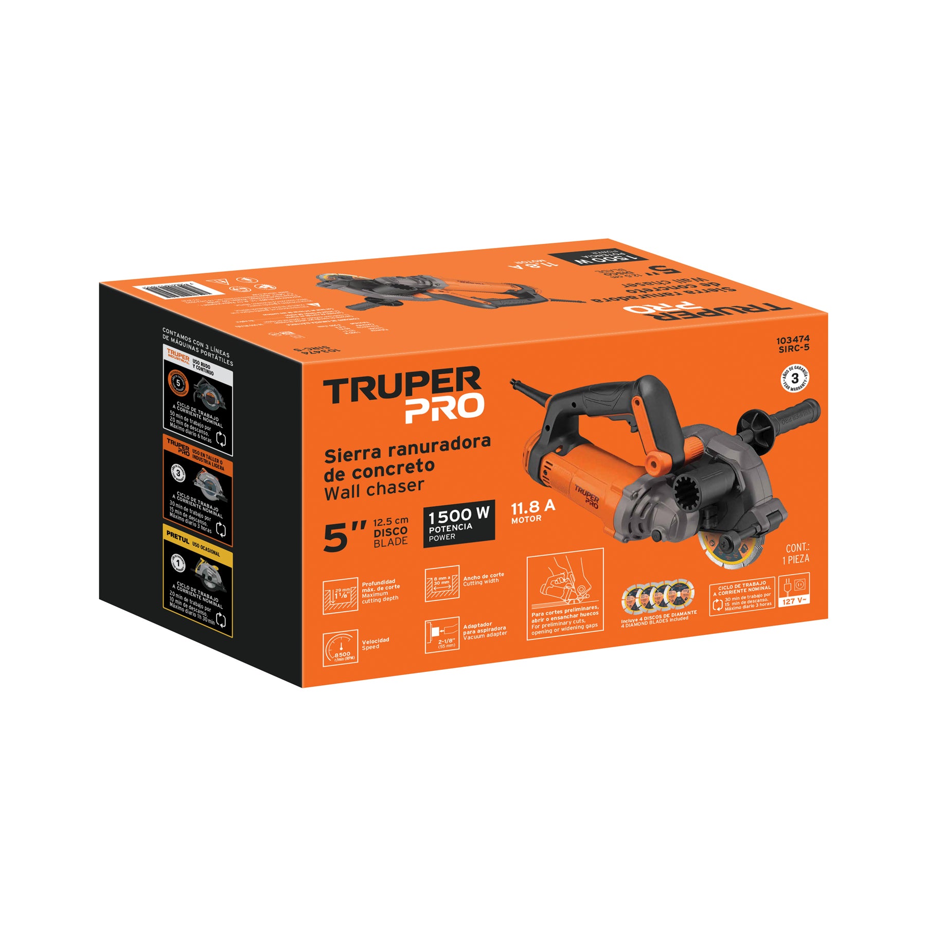Sierra ranuradora de concreto 5", 1500 W, TRUPER PRO