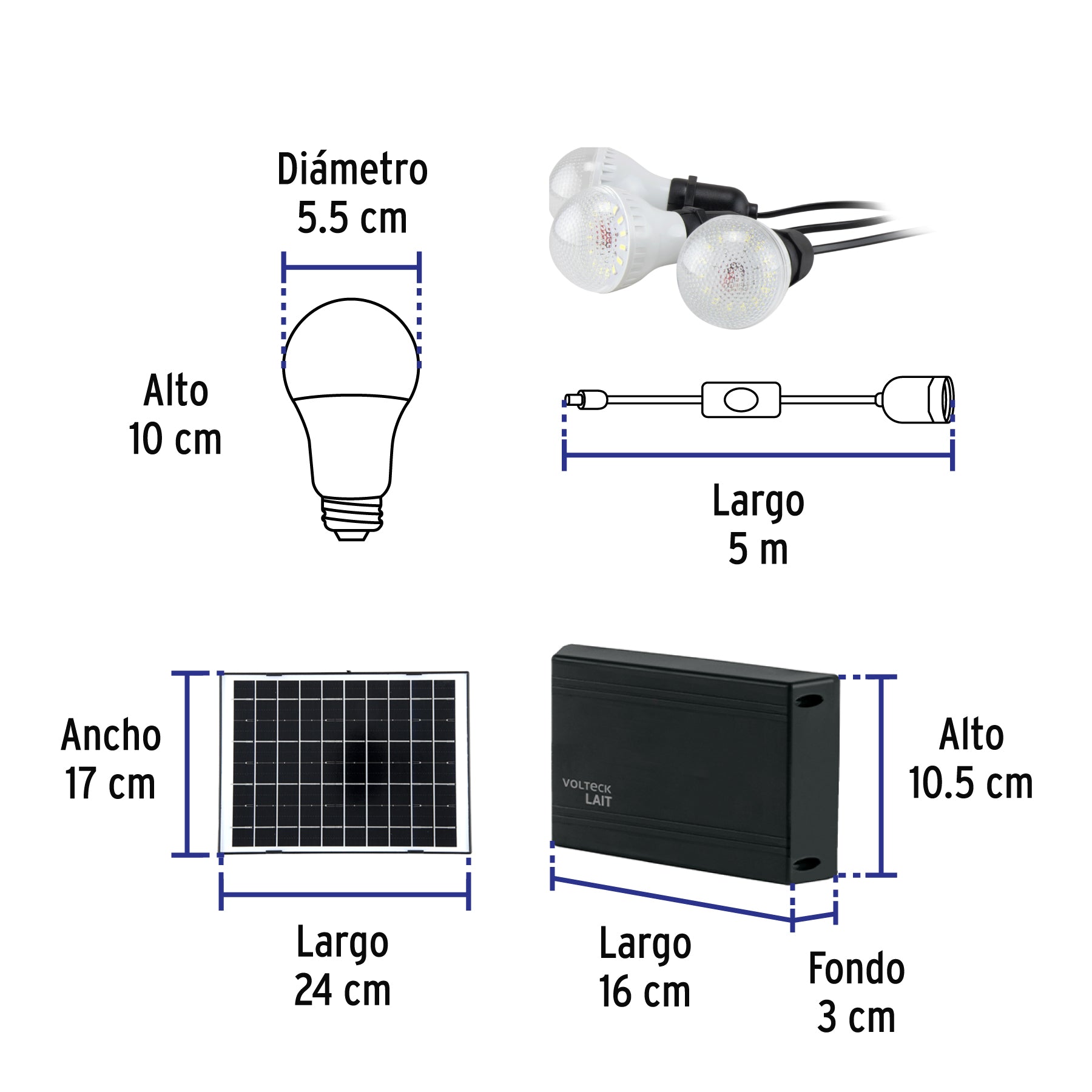 Sistema de iluminación Solar 6 W con 3 lámparas LED, VOLTECK